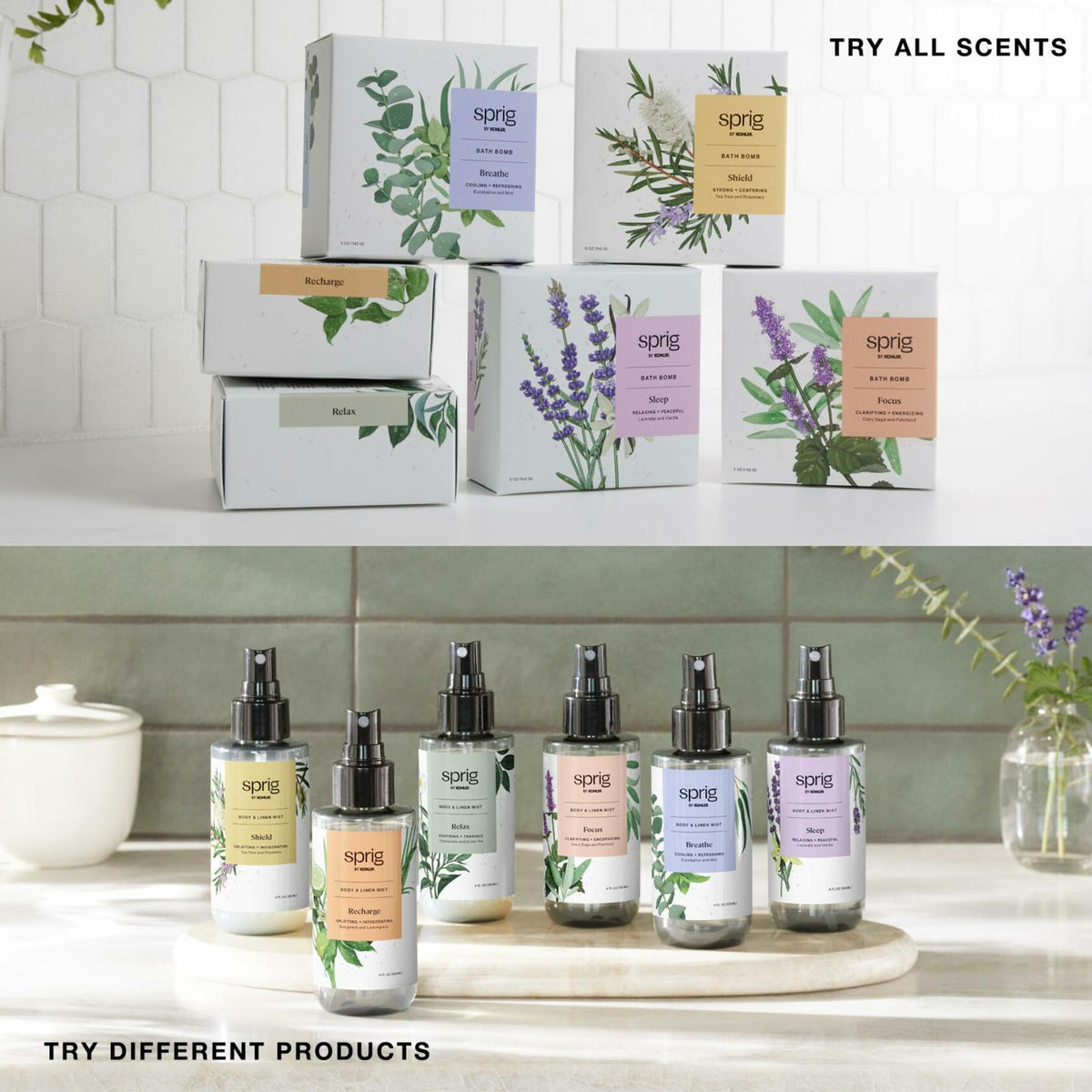 Sprig by Kohler Aromatherapy Candle - 4 Pack (Shield, Breathe, Recharge, Sleep)