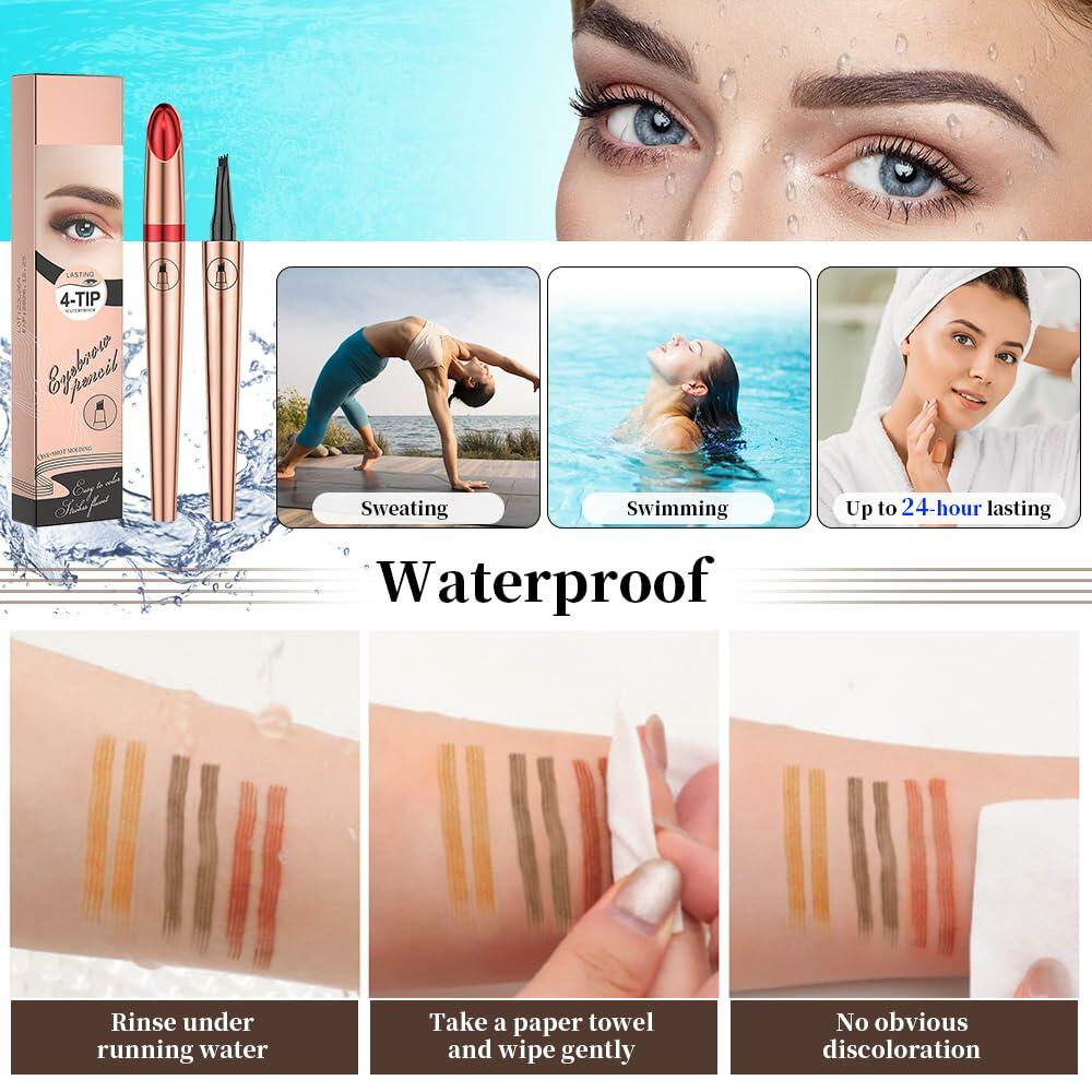 YIWANLLE 3D Microblading Eyebrow Pencil 4 Fork Tip Waterproof Light Brown