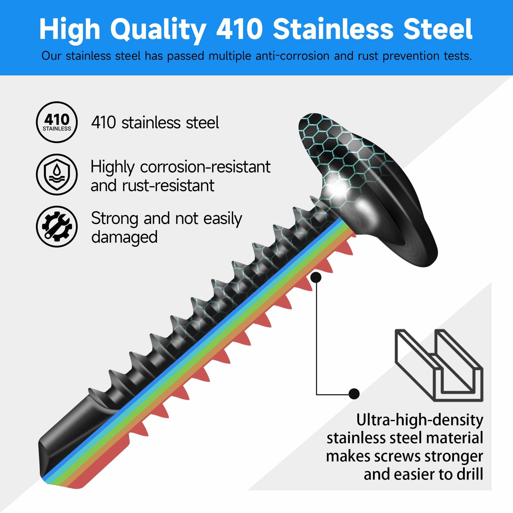 Marysino #10 x 2 Self Tapping Screws 100PCS Black 410 Stainless Truss Head