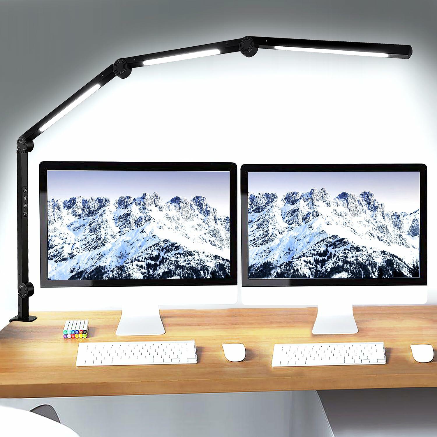 vimeepro LED Desk Lamp Clamp Flexible Arm 3 Light Sources 4 Color Modes Black
