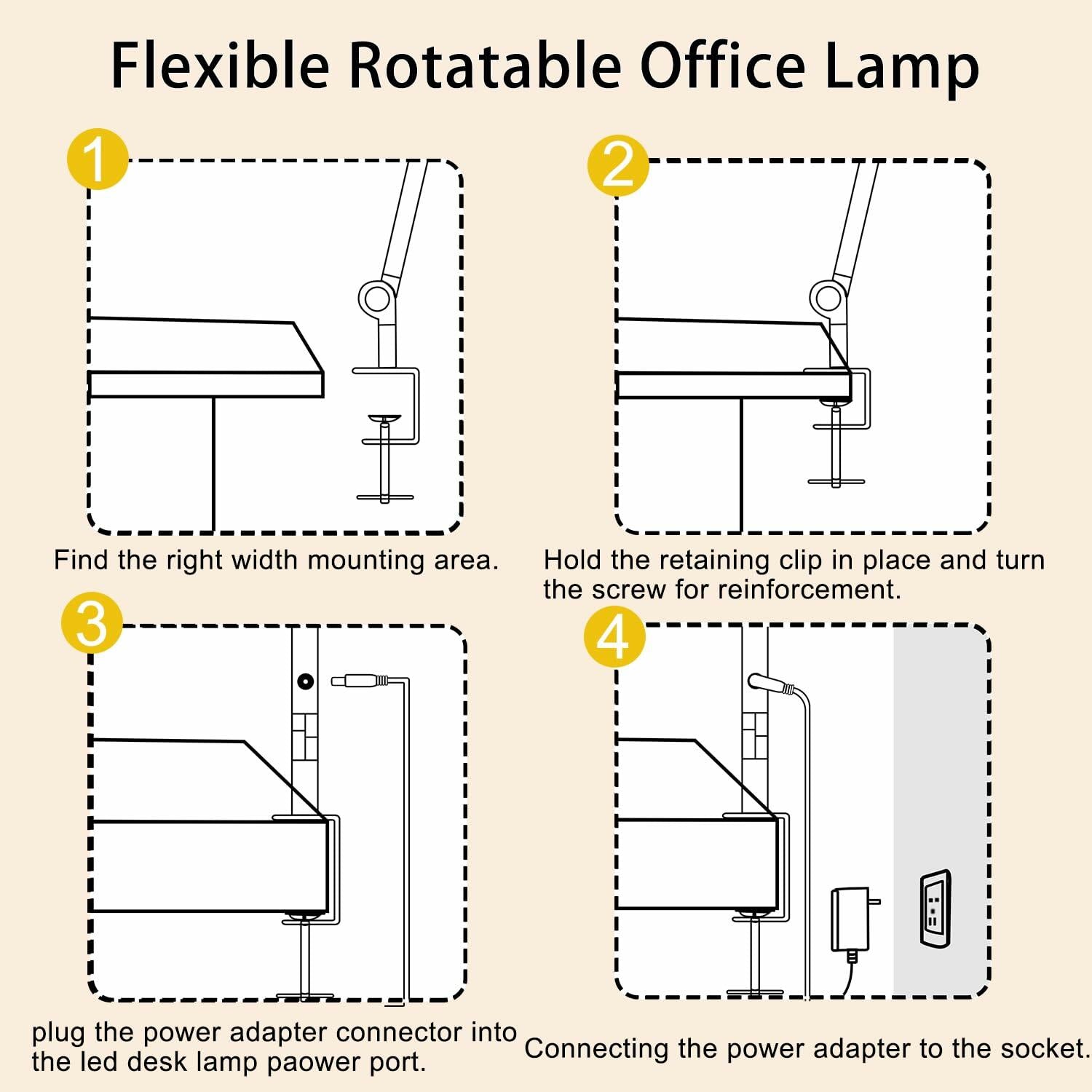 vimeepro LED Desk Lamp Clamp Flexible Arm 3 Light Sources 4 Color Modes Black