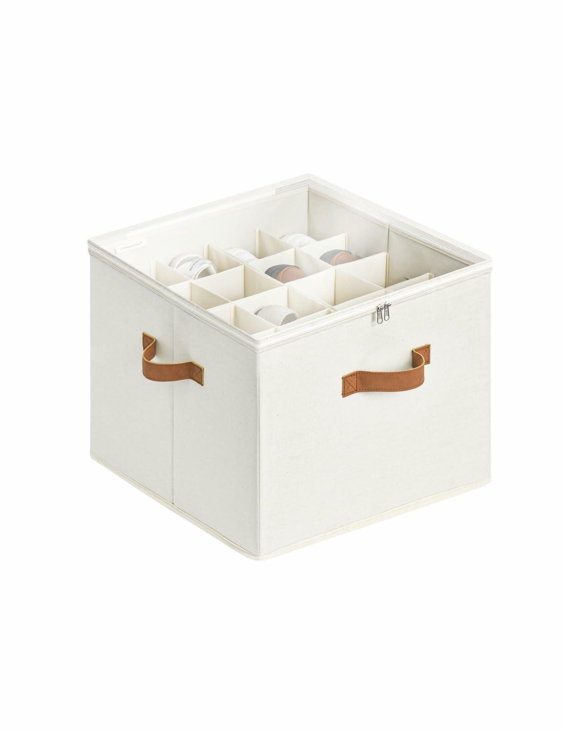 StorageWorks Shoe Organizer Closet 16 Pairs Adjustable Dividers Clear Lid Beige