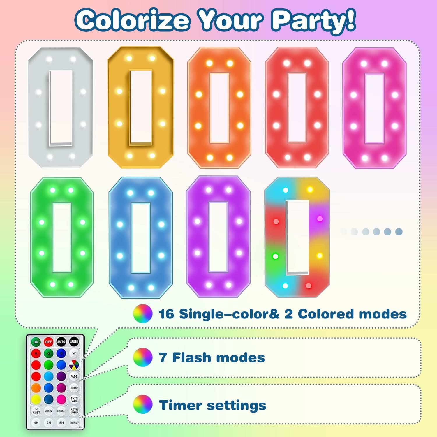 HOLITEX 3FT Colorful Marquee Light Up Letter V 18 Colors Remote Party Decor