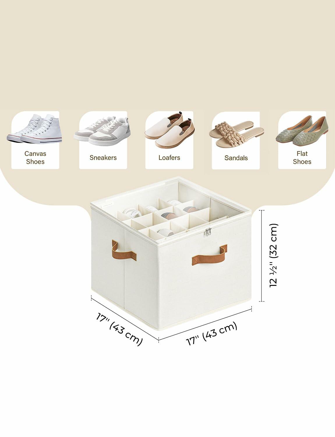 StorageWorks Shoe Organizer Closet 16 Pairs Adjustable Dividers Clear Lid Beige