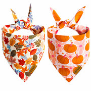 THLOH Fall Dog Bandanas 2 Pack Reversible Pumpkin Leaf Orange Large