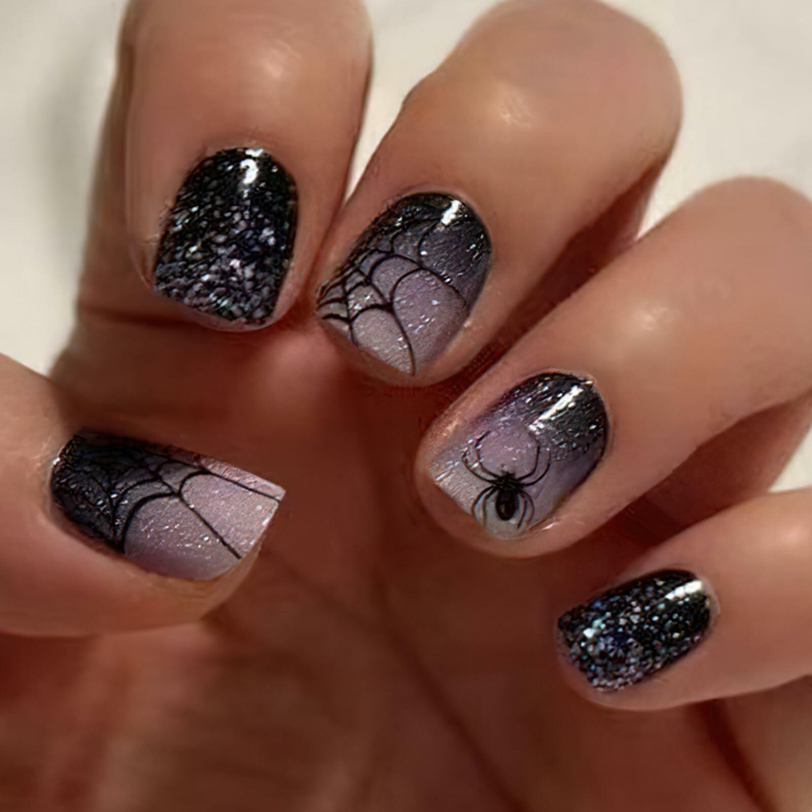 Jremg Halloween Press On Nails Short Square Black Purple Gradient 24Pcs
