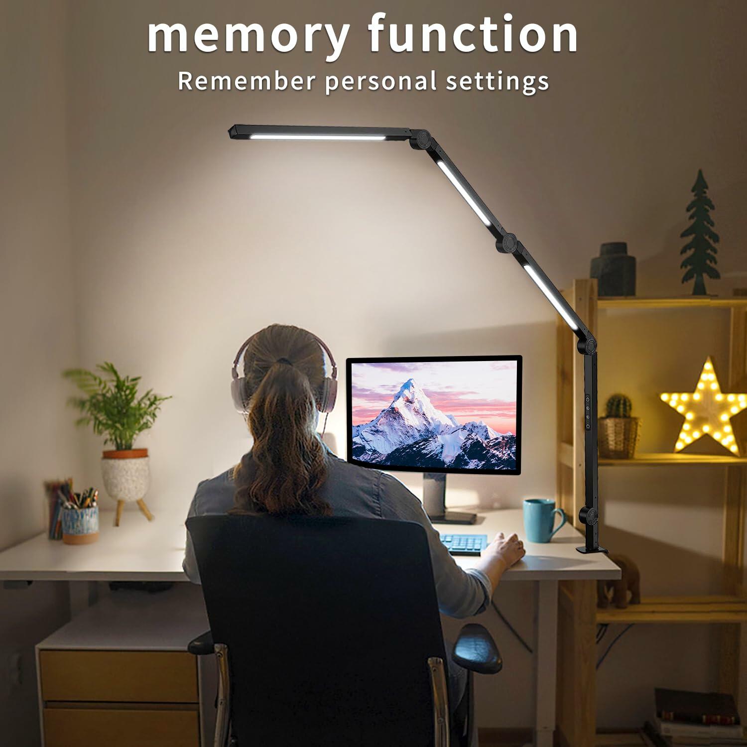vimeepro LED Desk Lamp Clamp Flexible Arm 3 Light Sources 4 Color Modes Black