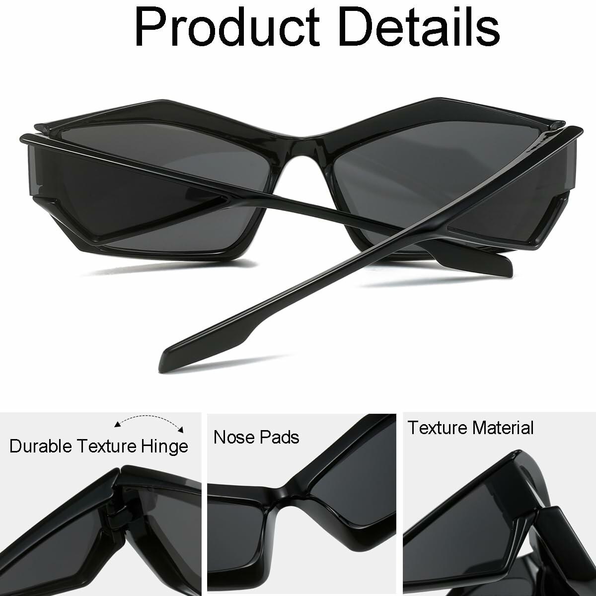 NIDOVIX Wrap Around Cat Eye Sunglasses UV400 Black/Grey Womens