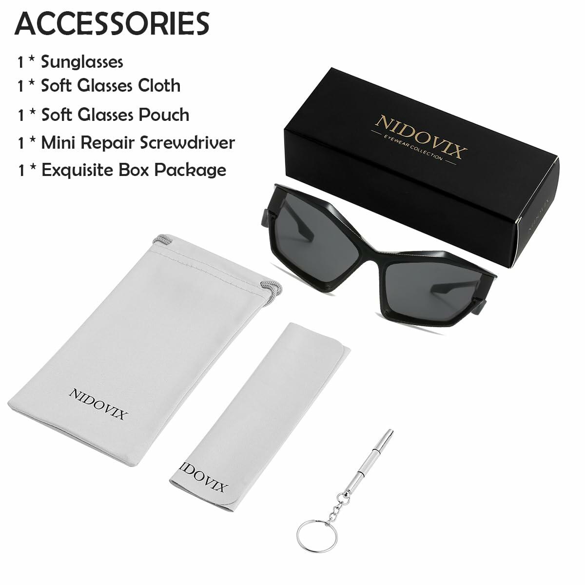 NIDOVIX Wrap Around Cat Eye Sunglasses UV400 Black/Grey Womens