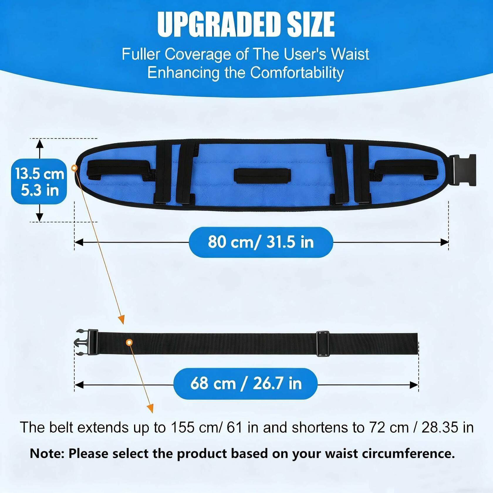 Rhino Valley Gait Belt 7 Handles 59" Anti-Slip Quick Release Blue Black