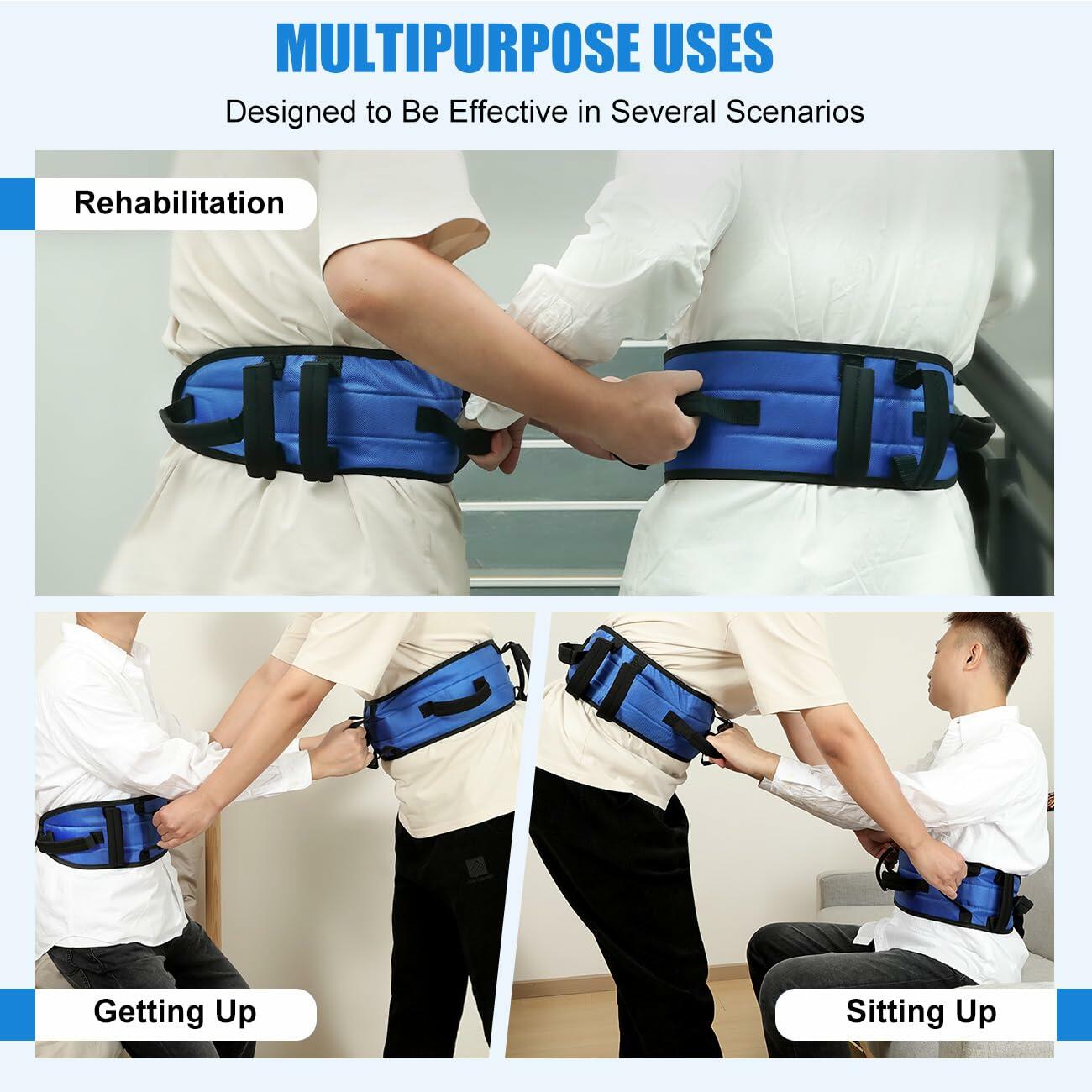 Rhino Valley Gait Belt 7 Handles 59" Anti-Slip Quick Release Blue Black