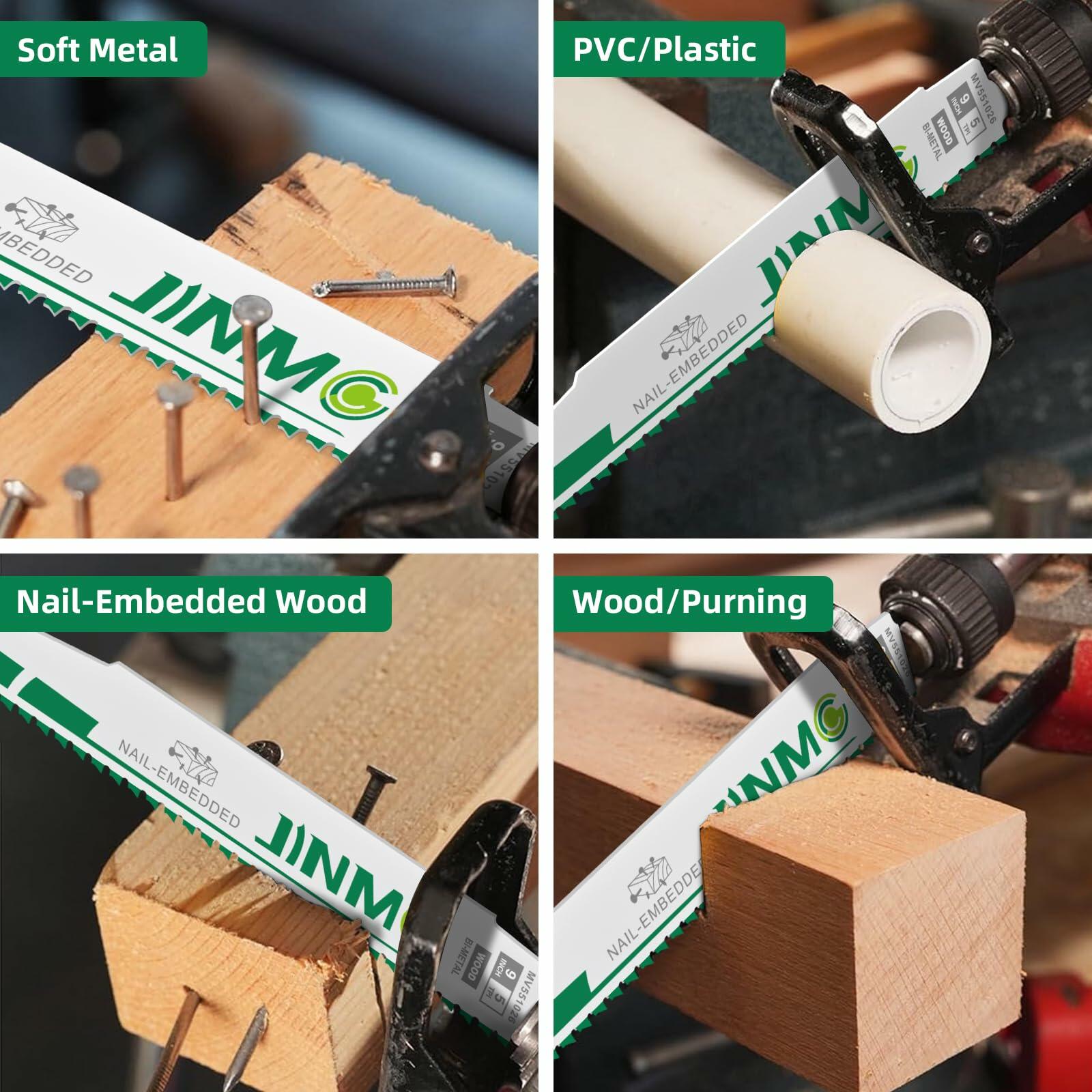 jinmg 9in 5TPI M42 Bi-Metal Reciprocating Saw Blades Green 9 Pack
