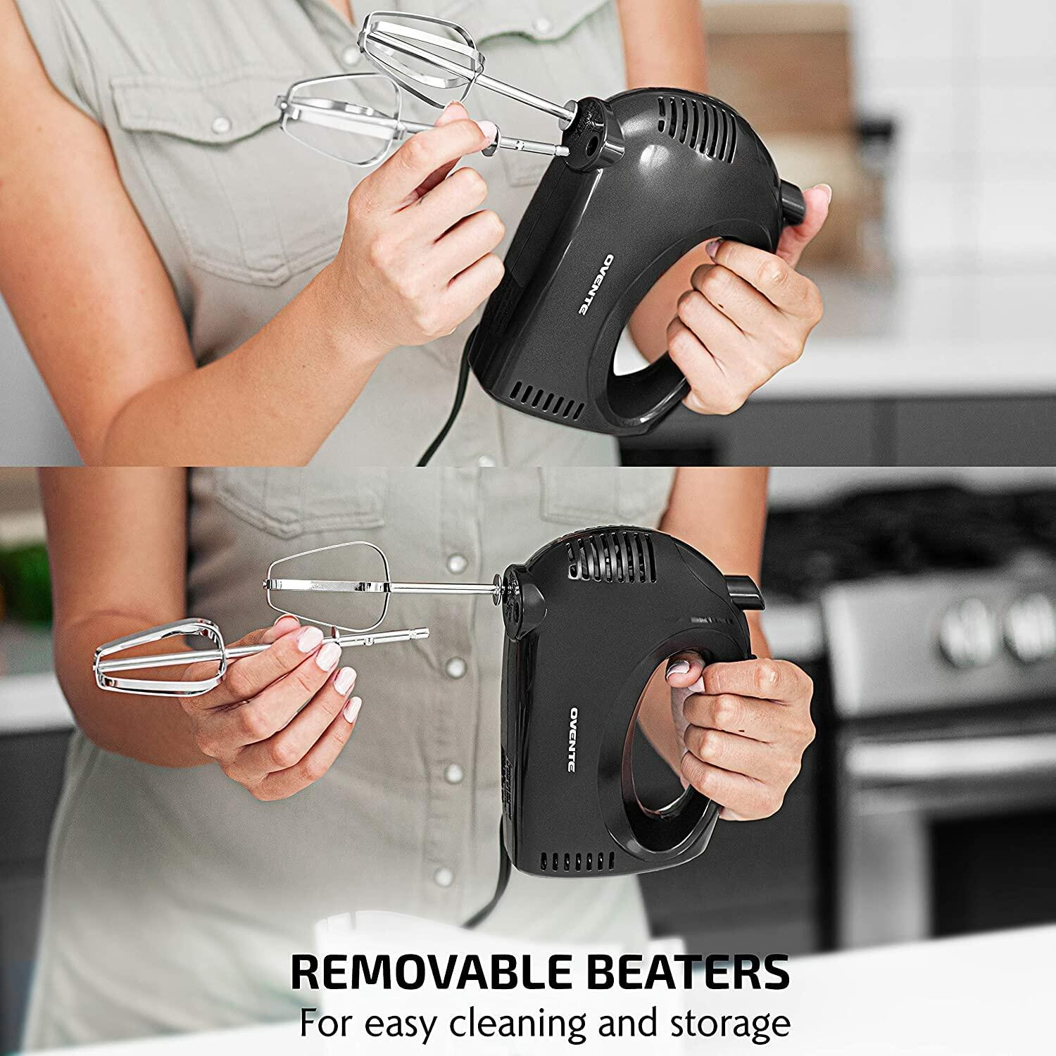 OVENTE 5-Speed Corded Electric Hand Mixer 150W Stainless Steel Whisks Black
