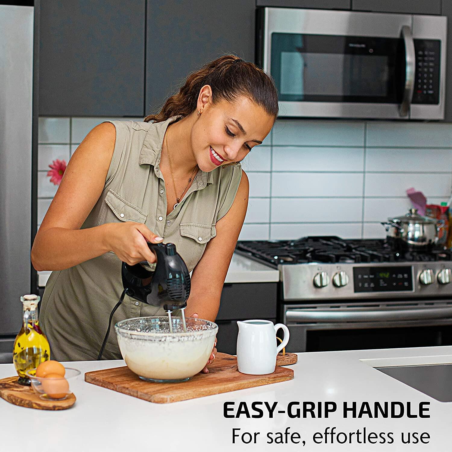 OVENTE 5-Speed Corded Electric Hand Mixer 150W Stainless Steel Whisks Black