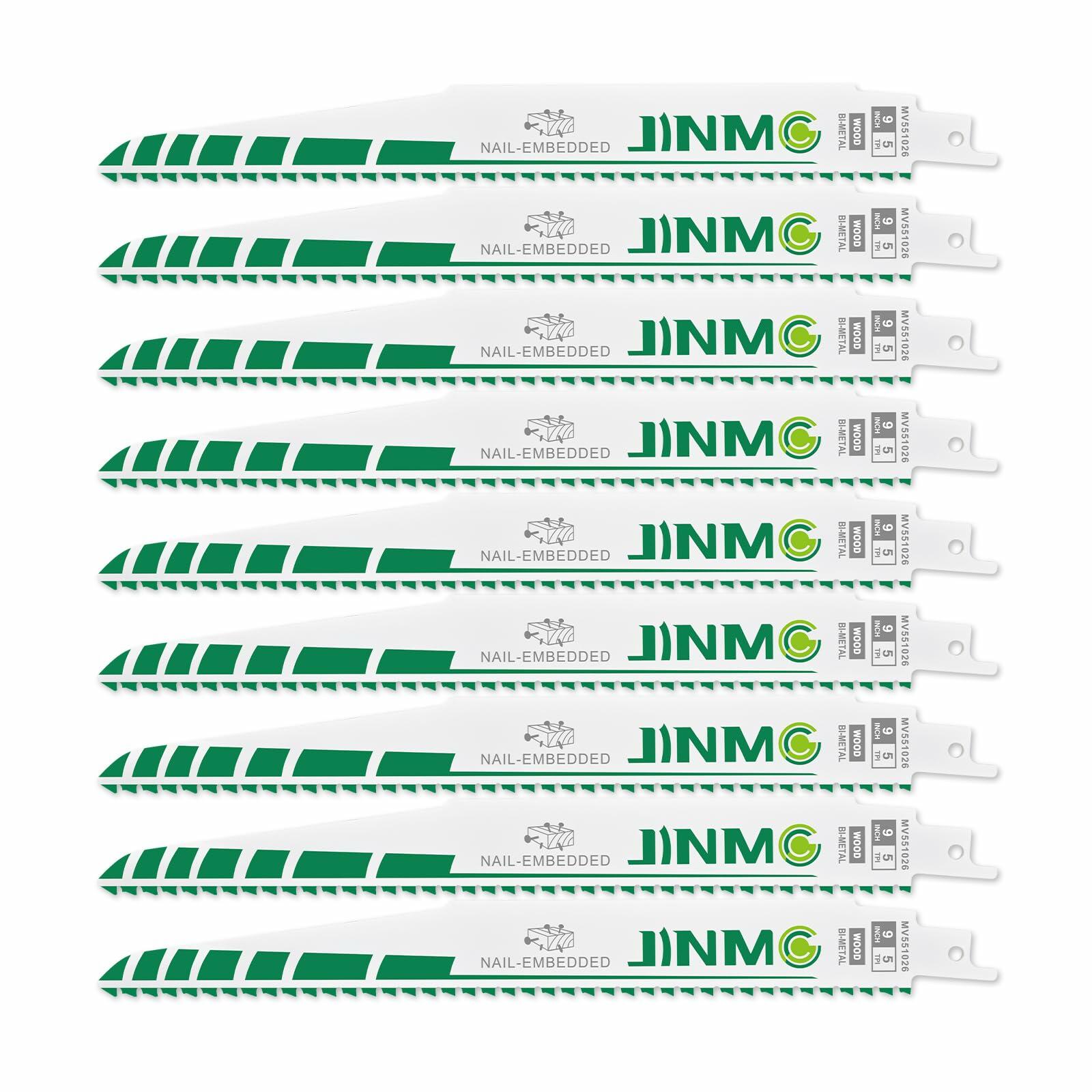 jinmg 9in 5TPI M42 Bi-Metal Reciprocating Saw Blades Green 9 Pack