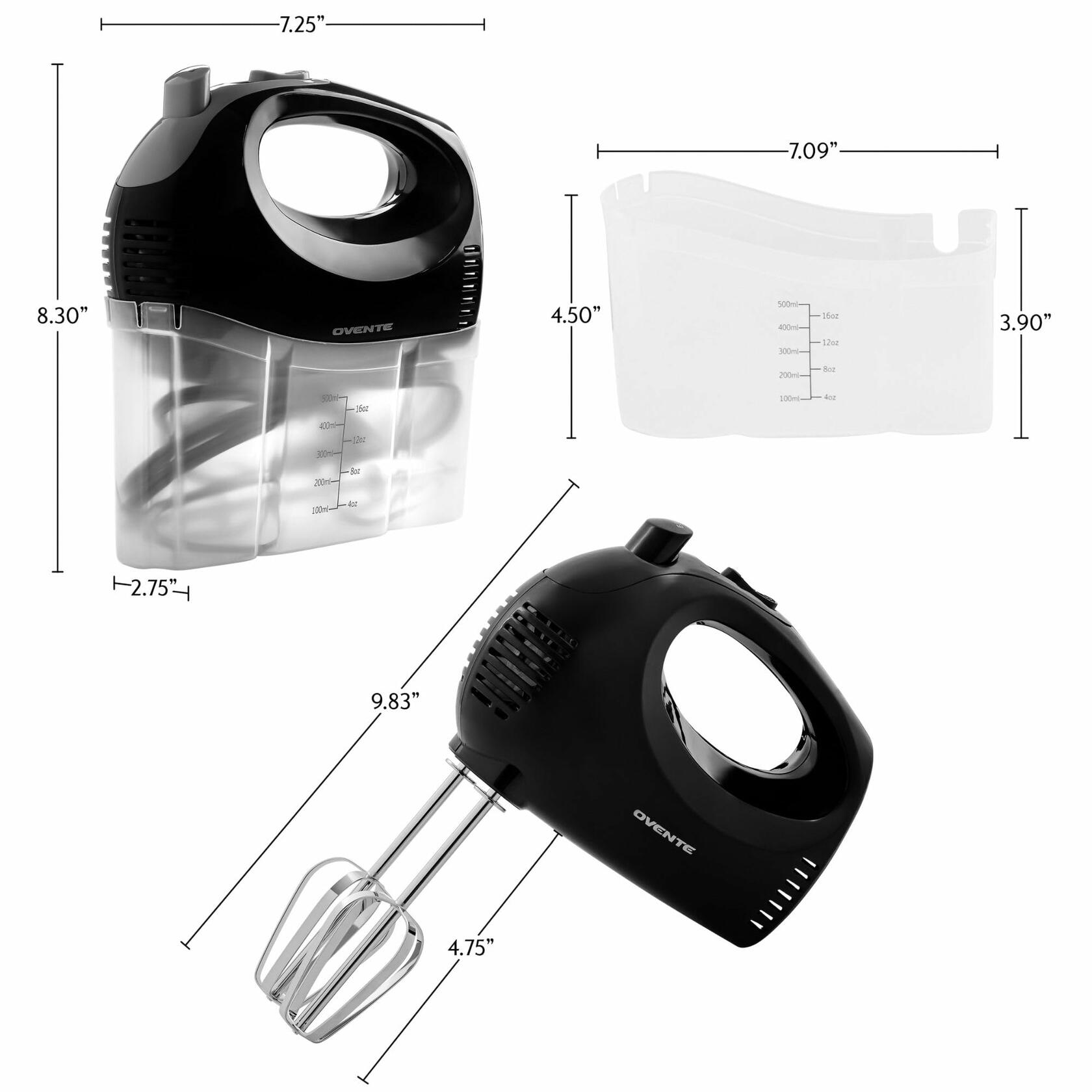OVENTE 5-Speed Corded Electric Hand Mixer 150W Stainless Steel Whisks Black