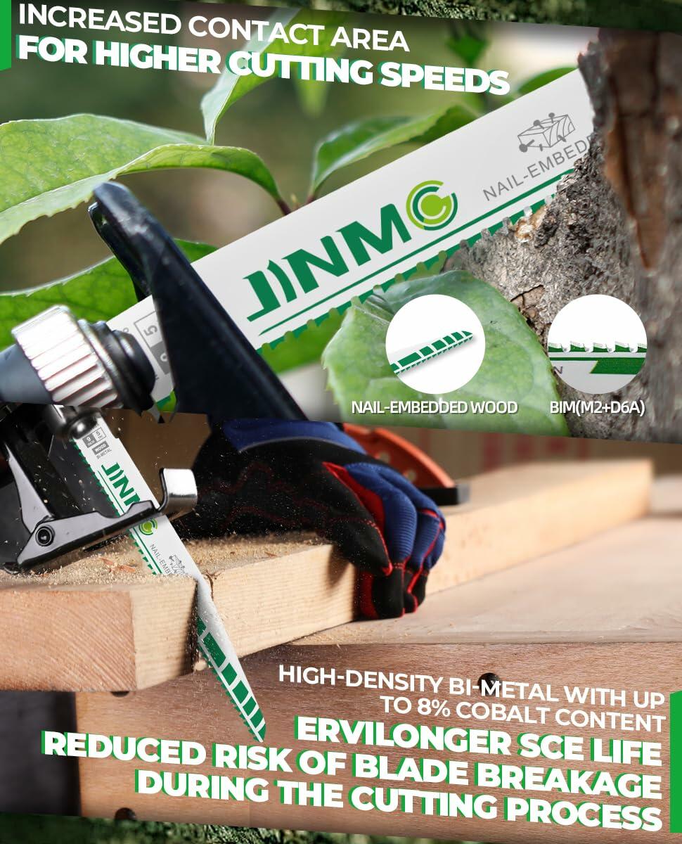 jinmg 9in 5TPI M42 Bi-Metal Reciprocating Saw Blades Green 9 Pack