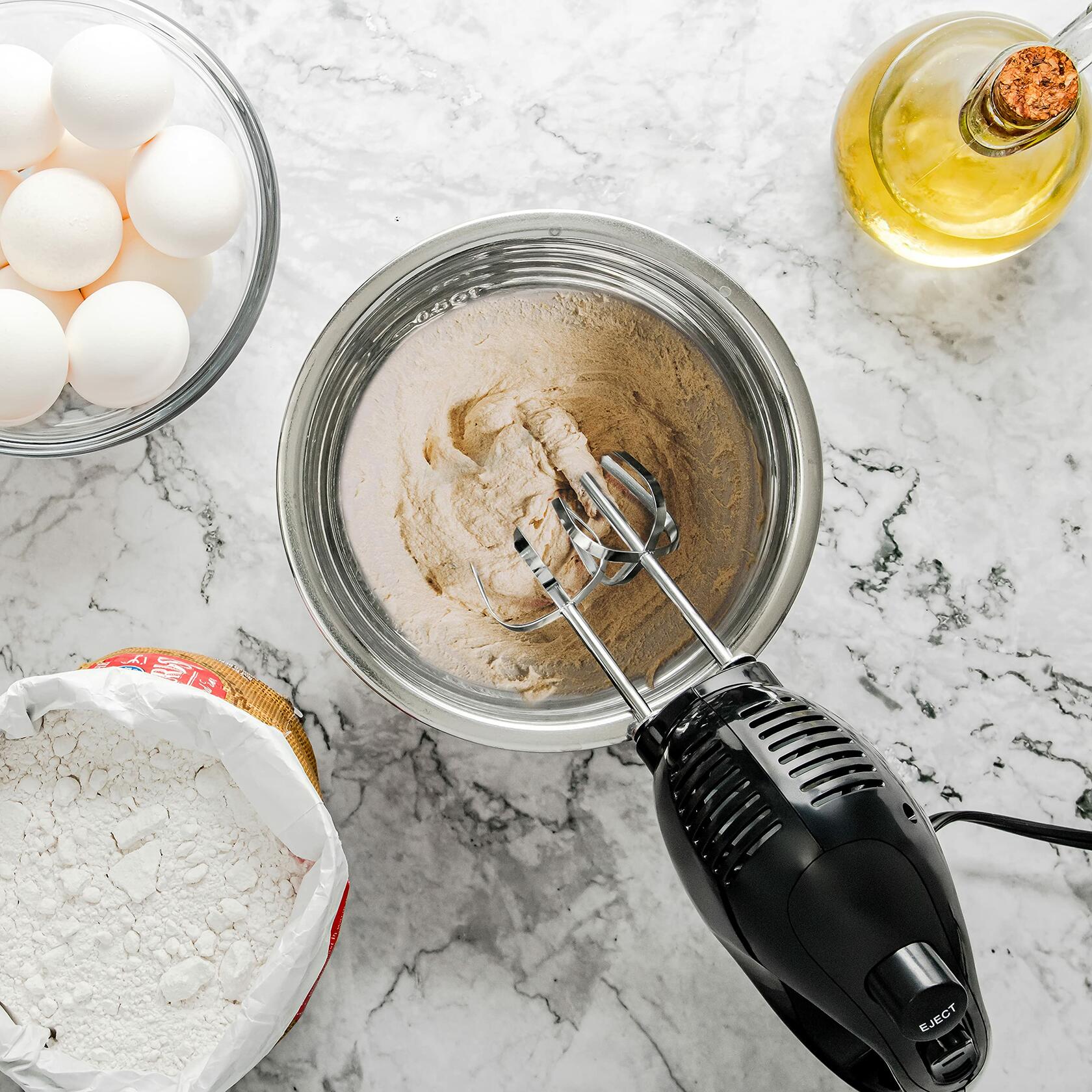 OVENTE 5-Speed Corded Electric Hand Mixer 150W Stainless Steel Whisks Black