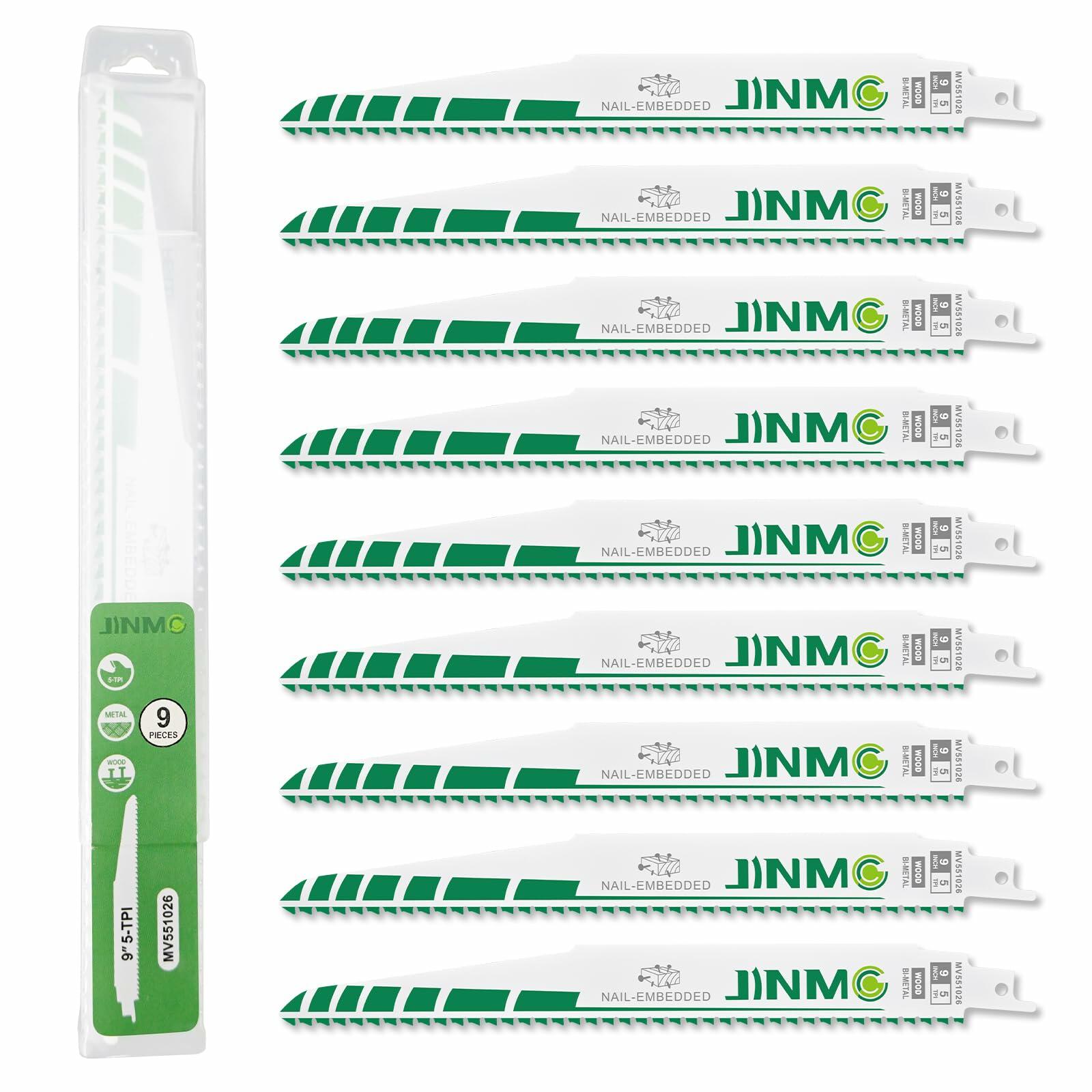 jinmg 9in 5TPI M42 Bi-Metal Reciprocating Saw Blades Green 9 Pack