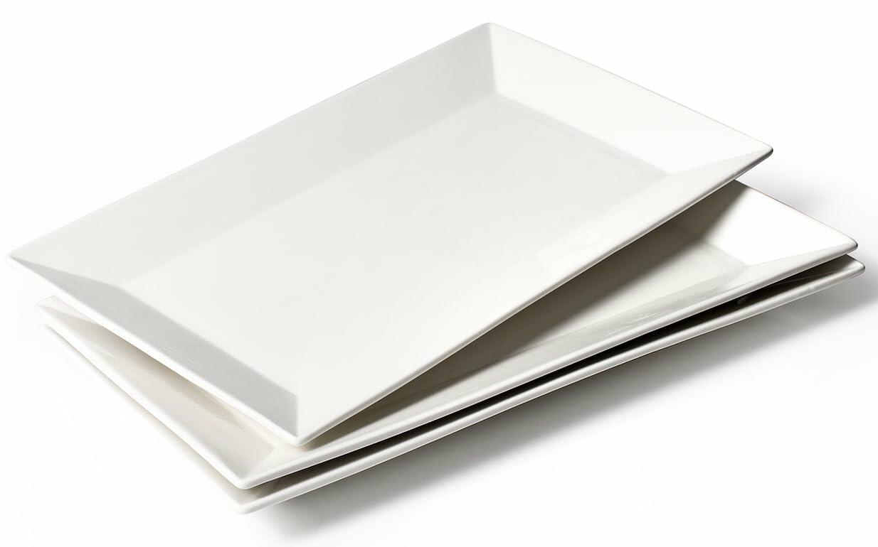 AISBUGUR Ceramic Serving Platters Set of 4 Large Rectangular White 10"