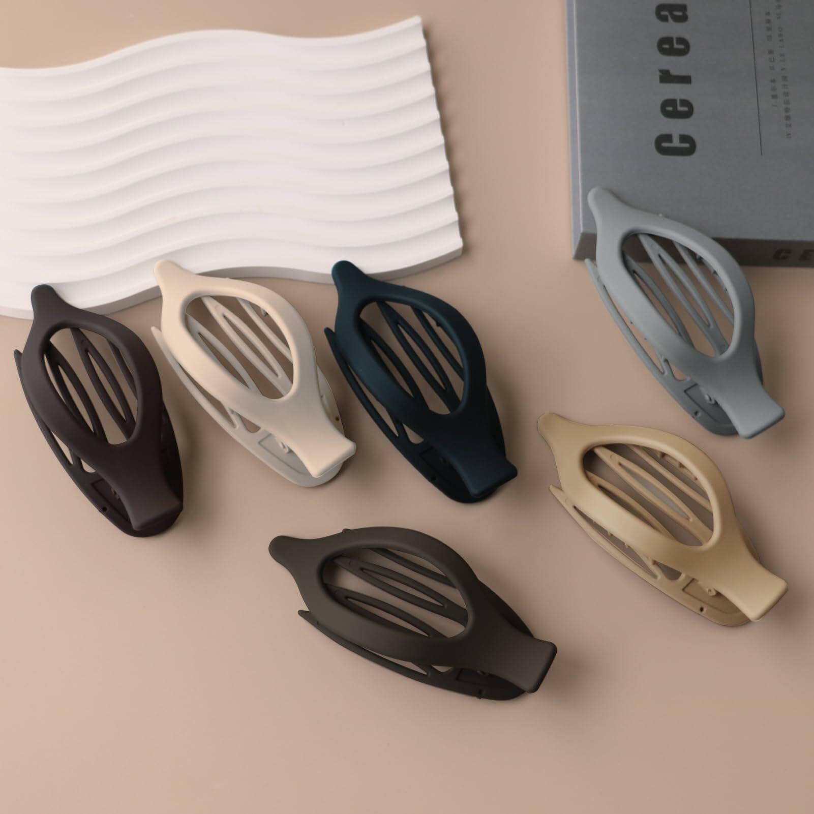 GKETN 6 Pack Flat Hair Claw Clips Matte Neutral Color Duck Billed Barrettes