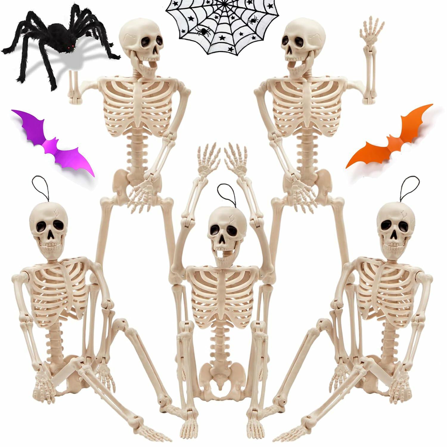 GONOSEED 5PCS 16in Posable Halloween Skeletons Hanging Decor Plastic