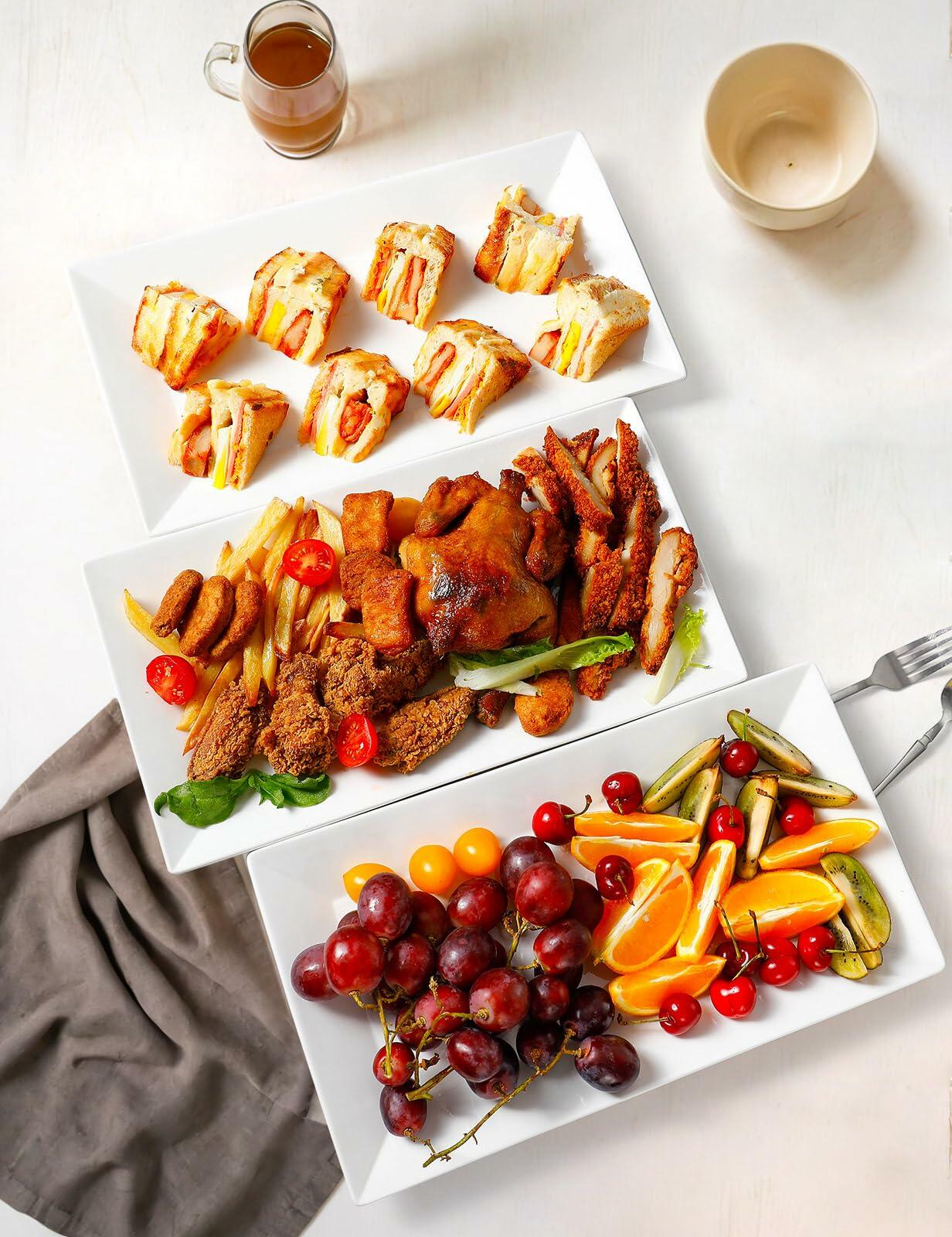 AISBUGUR Ceramic Serving Platters Set of 4 Large Rectangular White 10"