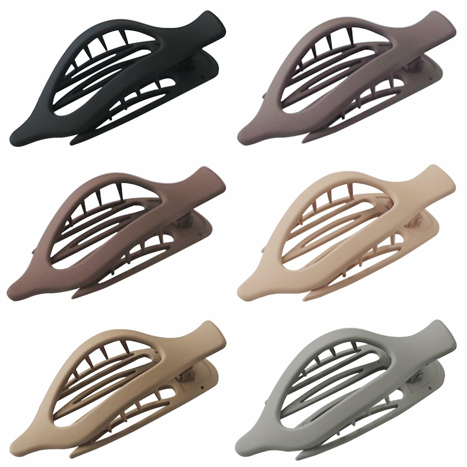 GKETN 6 Pack Flat Hair Claw Clips Matte Neutral Color Duck Billed Barrettes