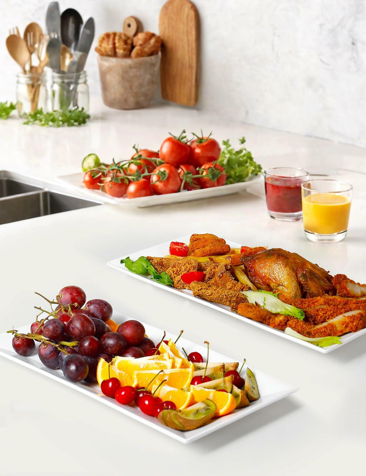 AISBUGUR Ceramic Serving Platters Set of 4 Large Rectangular White 10"