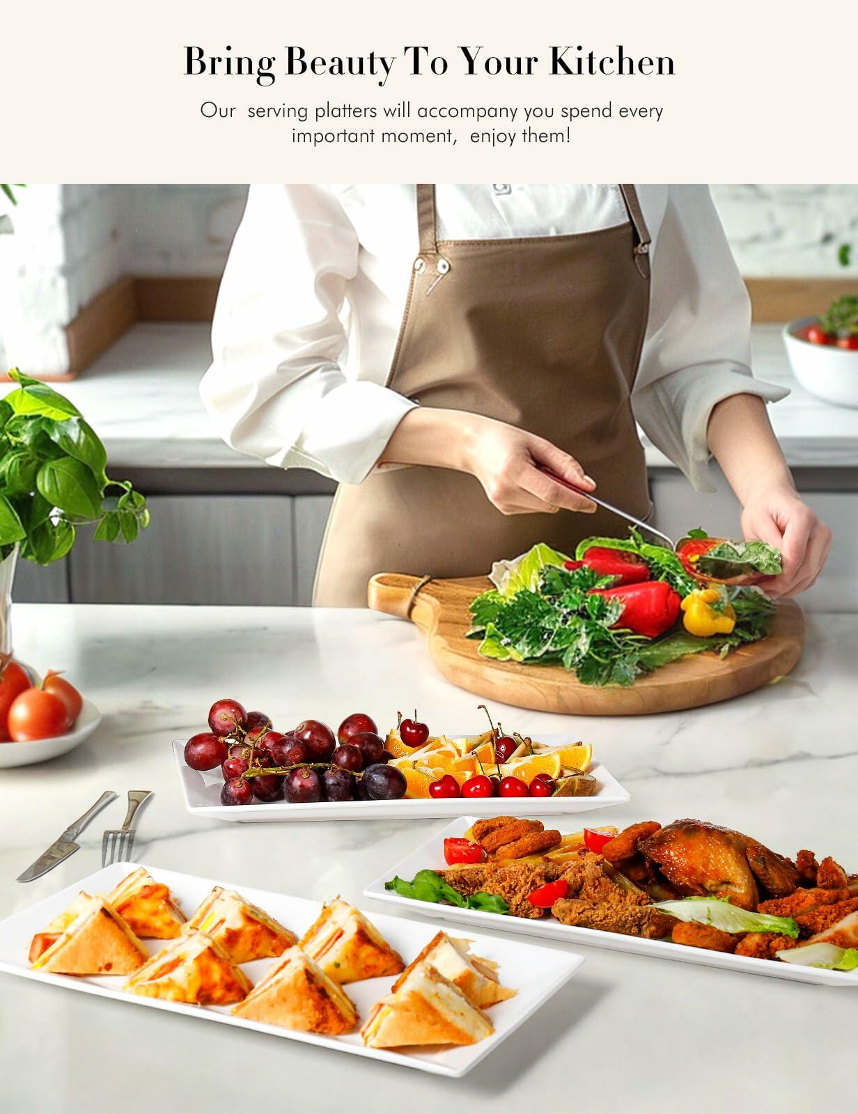 AISBUGUR Ceramic Serving Platters Set of 4 Large Rectangular White 10"