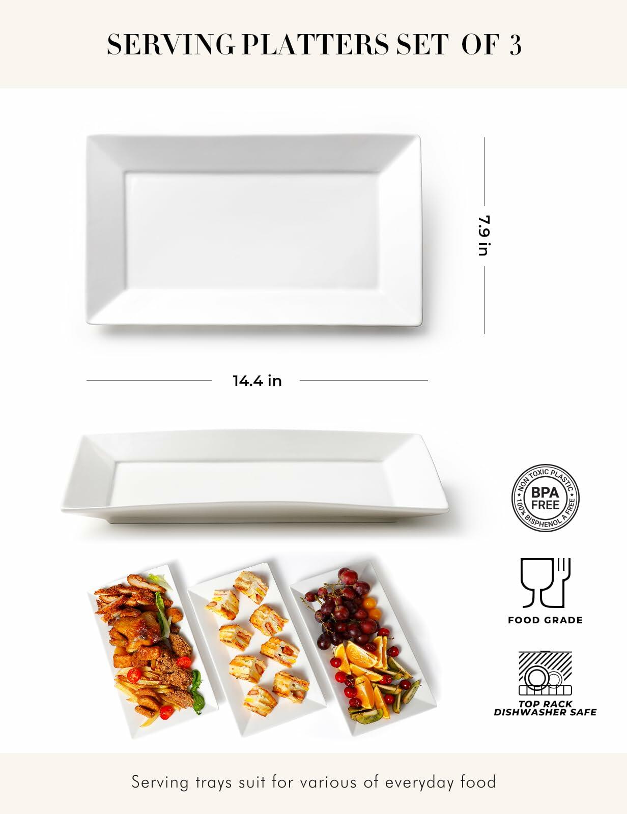 AISBUGUR Ceramic Serving Platters Set of 4 Large Rectangular White 10"