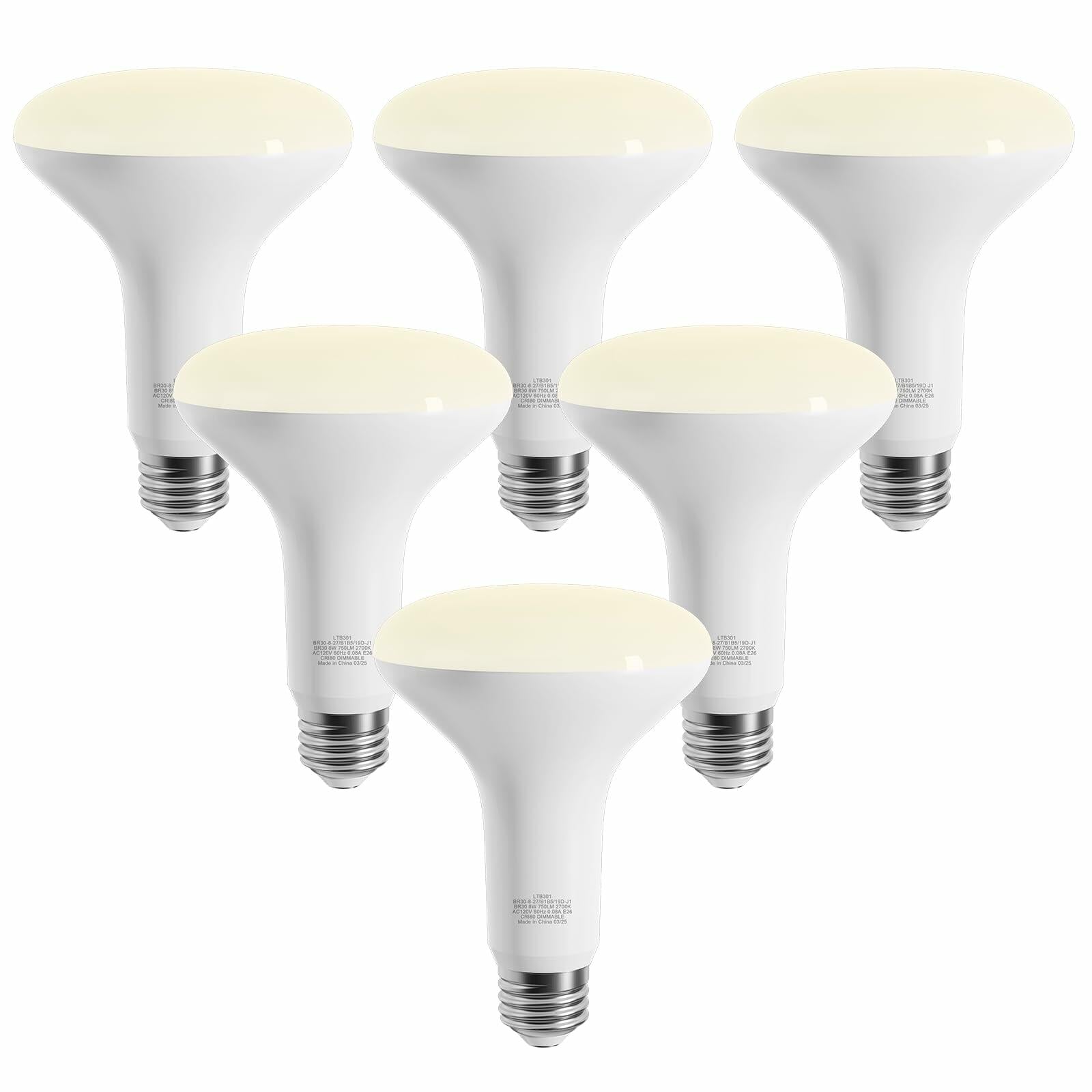 novapollo LED BR30 Flood Light Bulbs 8W 2700K Soft White E26 Base 6 Pack