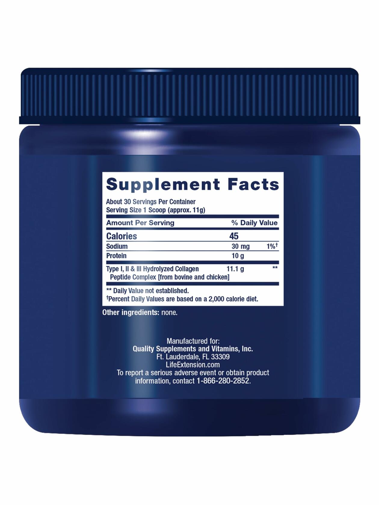 Life Extension Collagen Peptides Types I II III Powder 343g Gluten Free Non-GMO