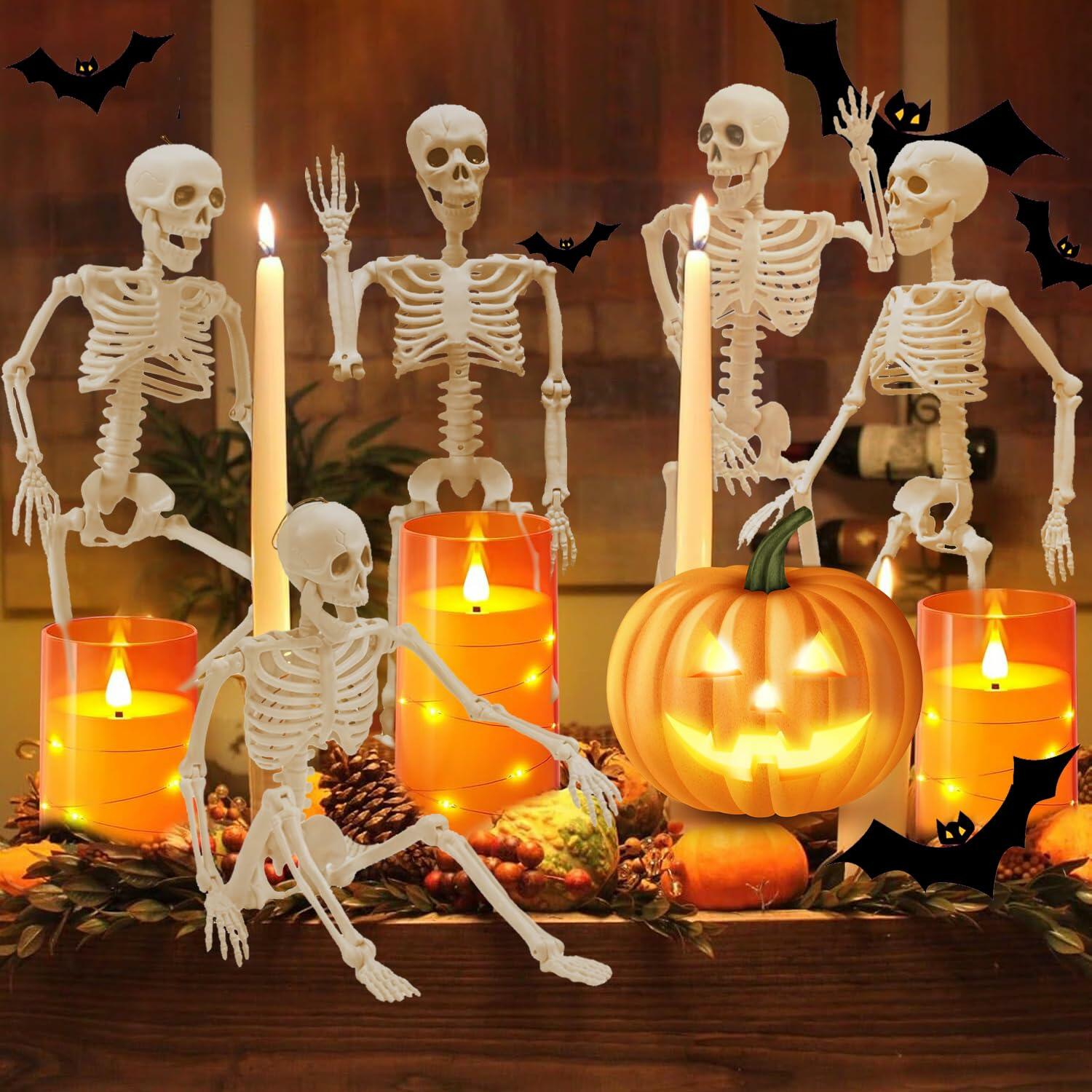 GONOSEED 5PCS 16in Posable Halloween Skeletons Hanging Decor Plastic