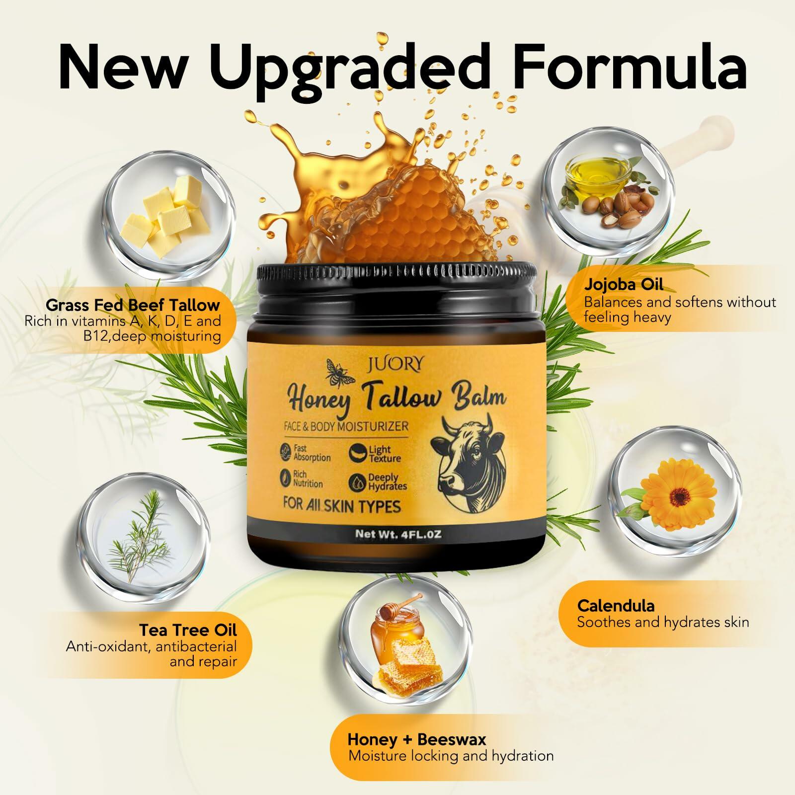 BestBy07/28 Juory Beef Tallow Balm Skin Moisturizer 4oz Honey Calendula Tea Tree