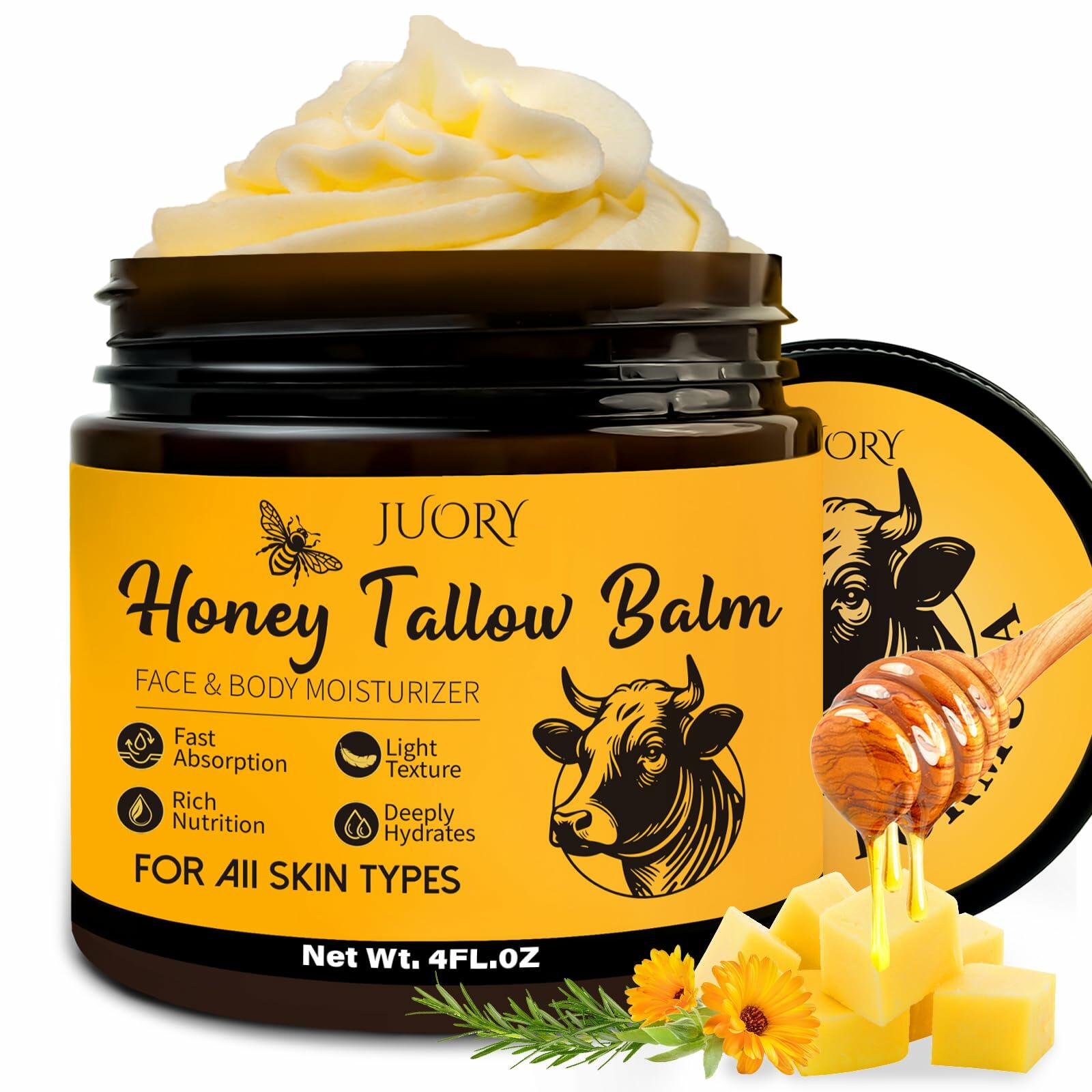 BestBy07/28 Juory Beef Tallow Balm Skin Moisturizer 4oz Honey Calendula Tea Tree