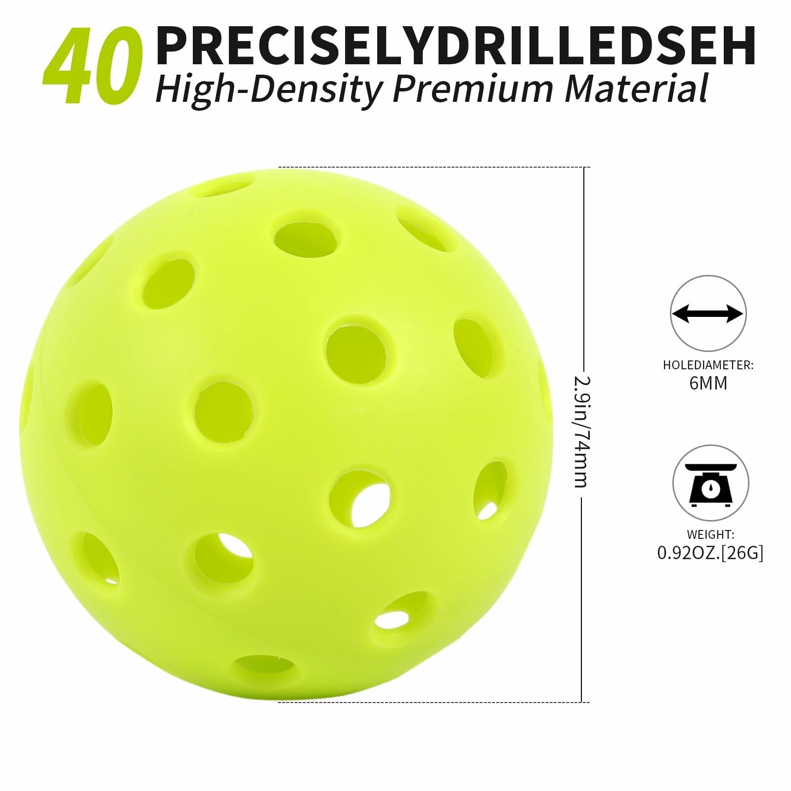Seiyeje Pickleball Balls 12 Pack USAPA Approved Outdoor High Visibility