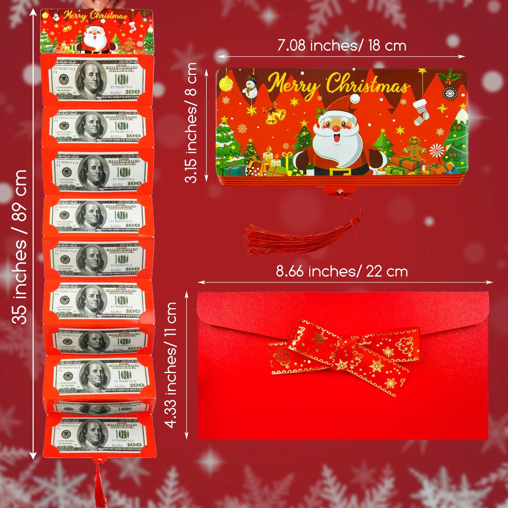 EASTVIO Christmas Cash Gift Envelopes Red 10 Slots Money Holder