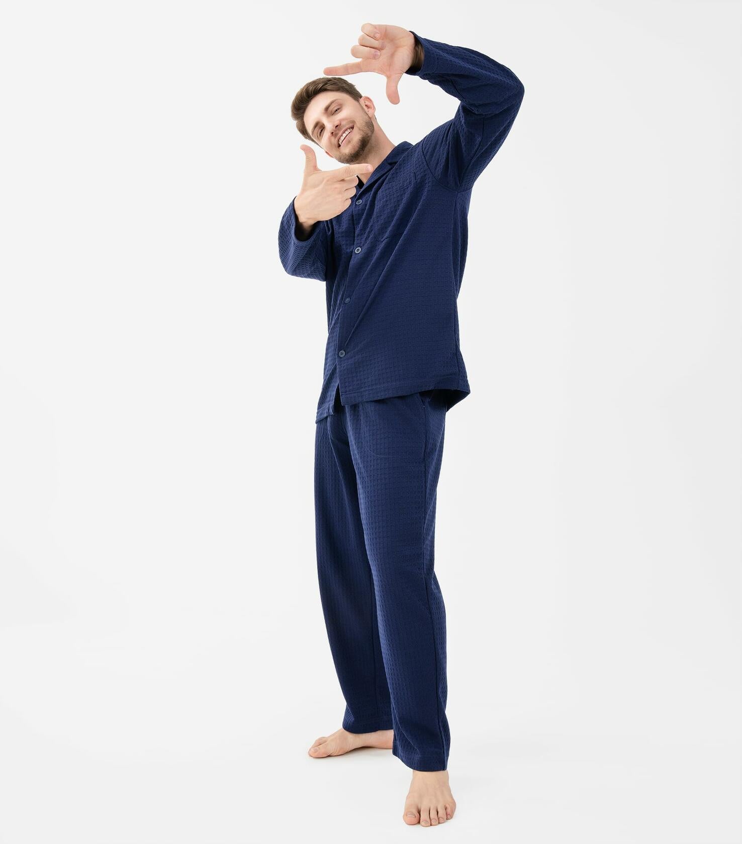 DAVID ARCHY Mens Waffle Pajamas Set Notched Collar Winter Sleepwear Blue XXL