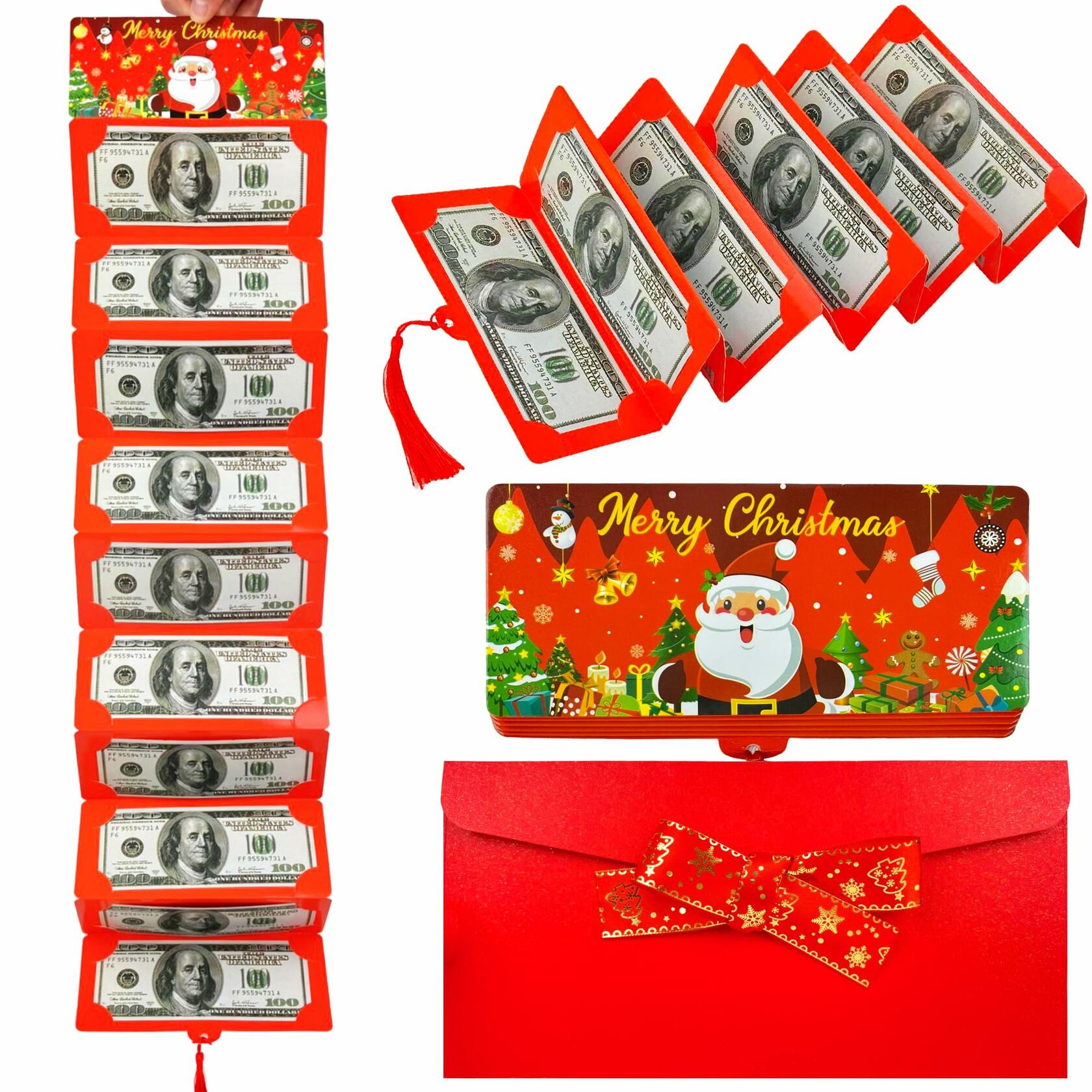 EASTVIO Christmas Cash Gift Envelopes Red 10 Slots Money Holder