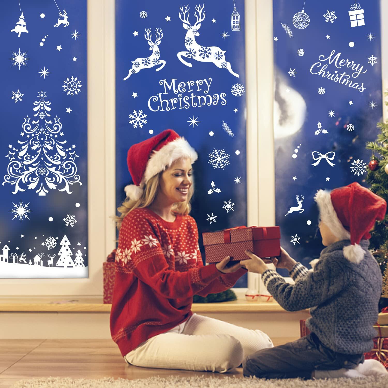 LOKIPA Christmas Window Clings Large Black Snowflakes Decals for Window