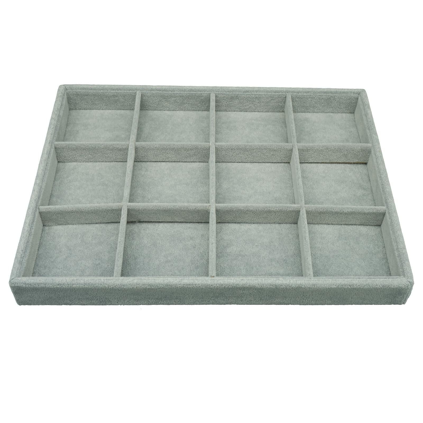 AIRZSNRY Large Velvet Jewelry Tray Drawer Organizer 12 Grid Grey