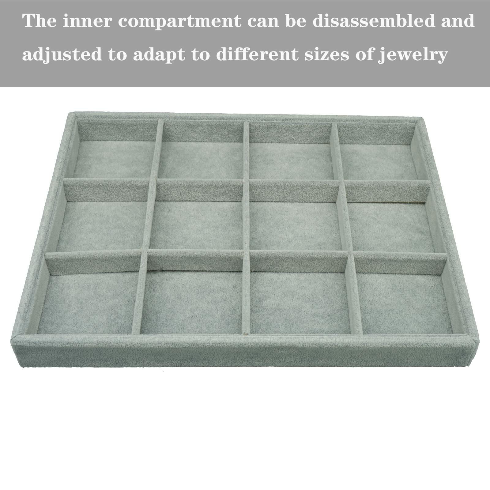 AIRZSNRY Large Velvet Jewelry Tray Drawer Organizer 12 Grid Grey