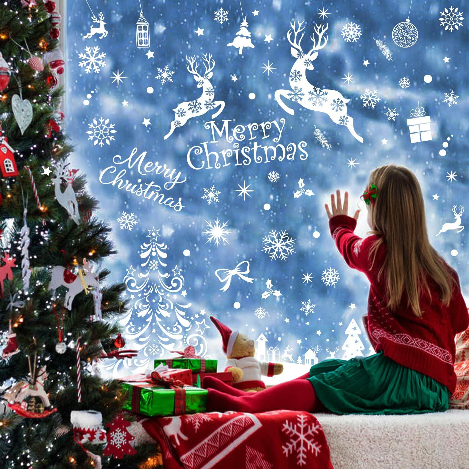 LOKIPA Christmas Window Clings Large Black Snowflakes Decals for Window