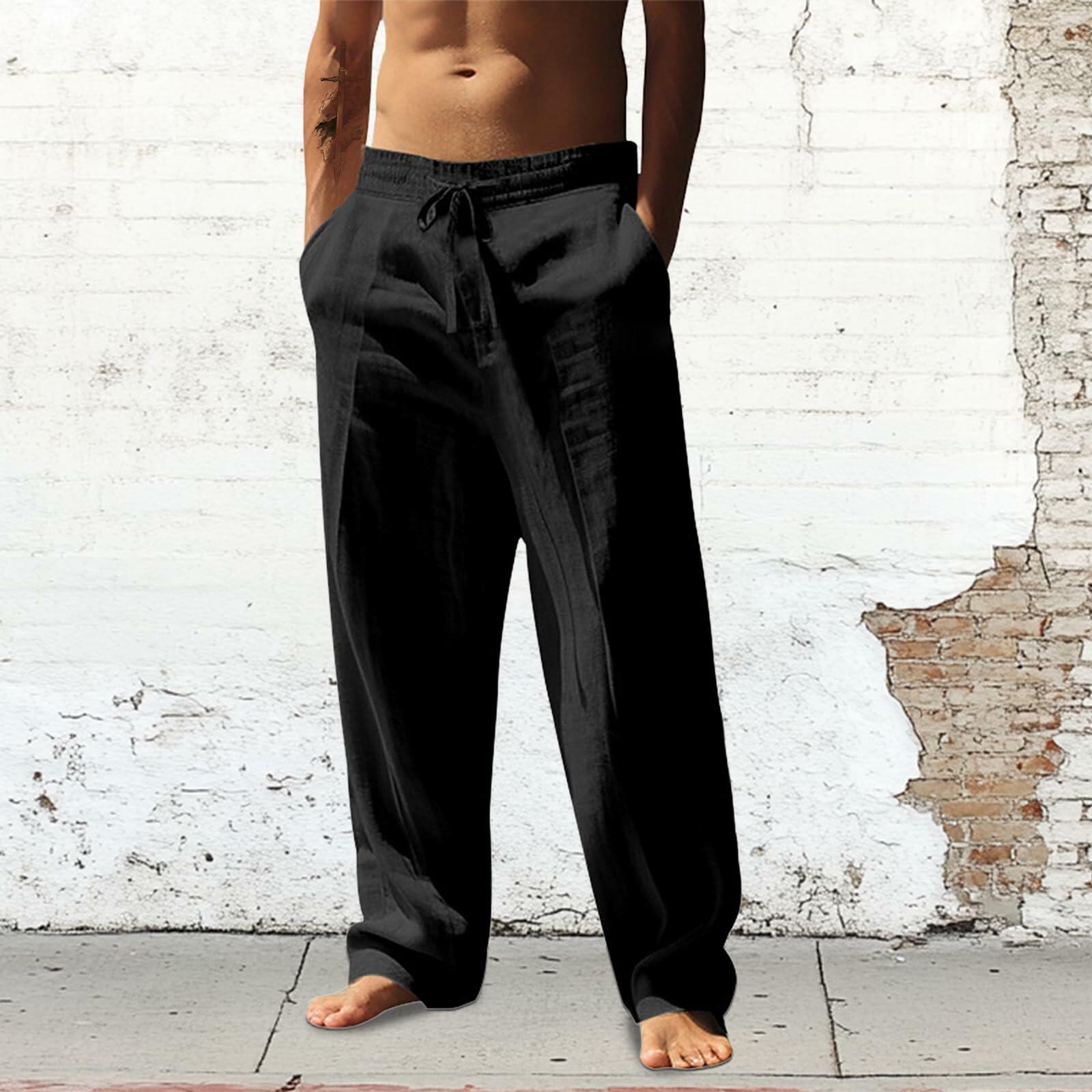 domirica Men's Casual Linen Sweatpants Drawstring Waist Black Size M