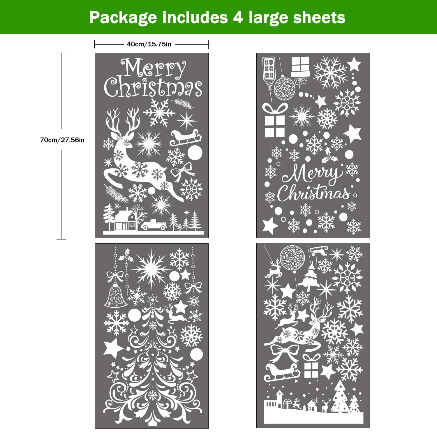 LOKIPA Christmas Window Clings Large Black Snowflakes Decals for Window