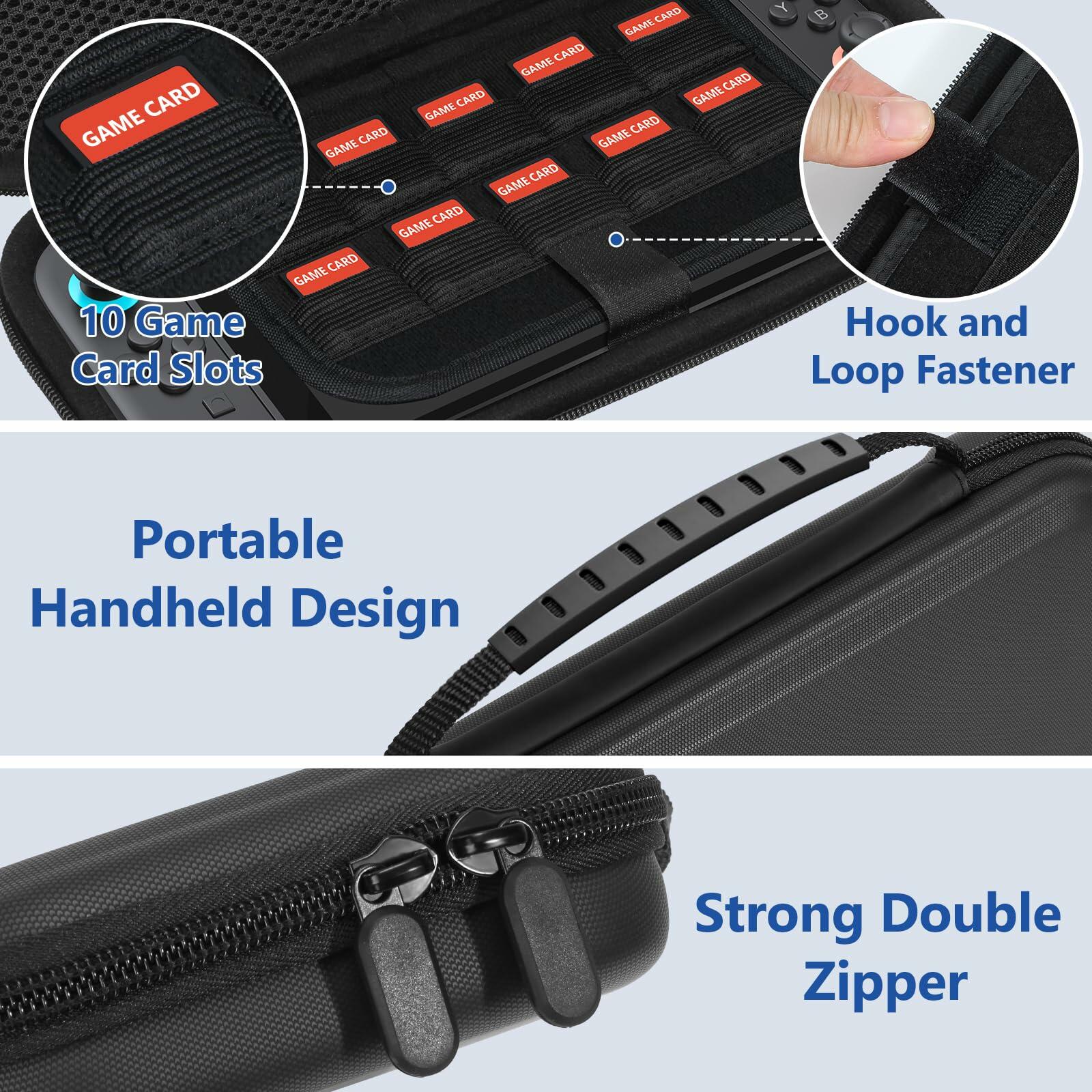 MIXPOET Switch 2 Carrying Case 10 Game Card Slots Portable Pouch Black