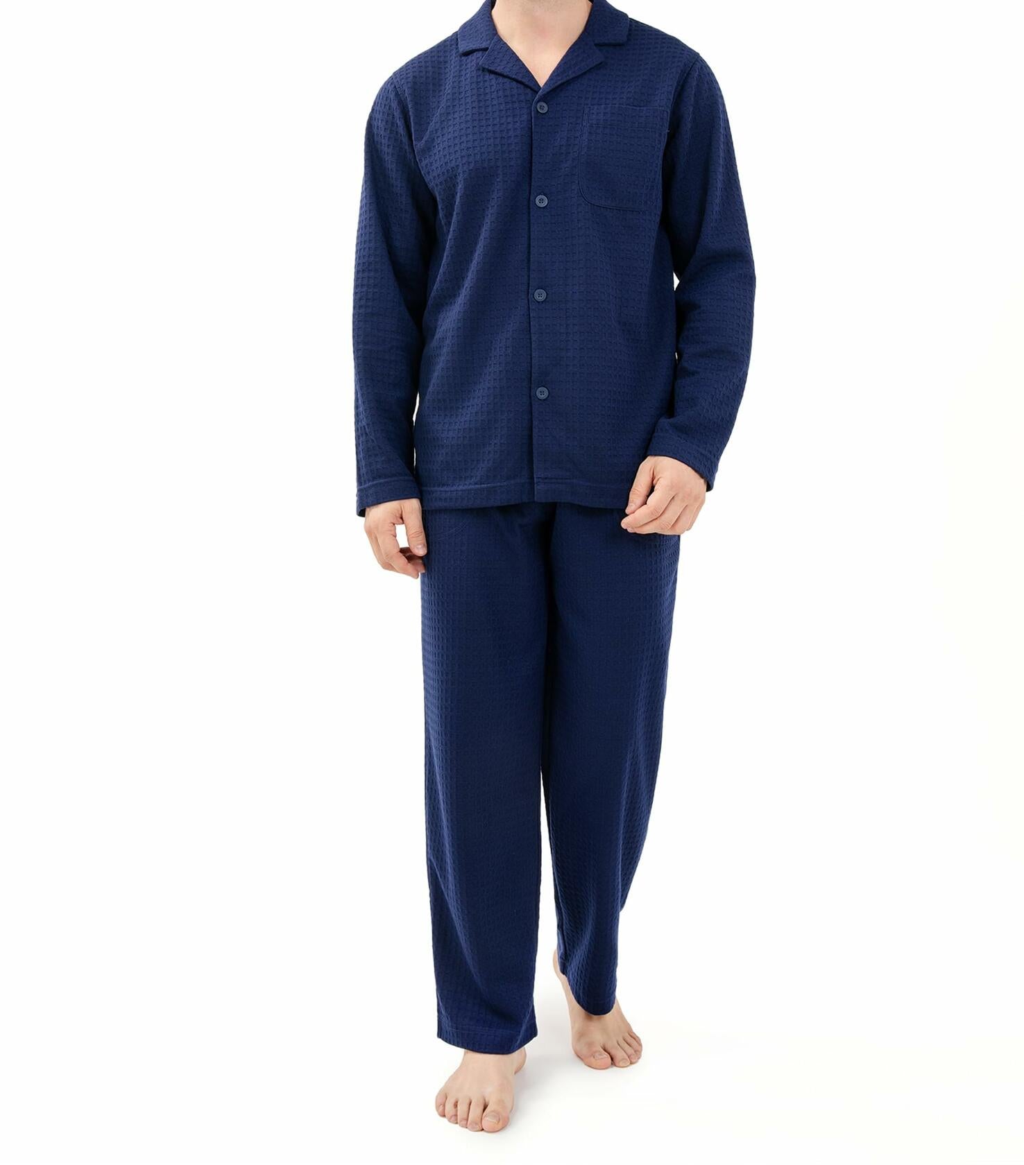 DAVID ARCHY Mens Waffle Pajamas Set Notched Collar Winter Sleepwear Blue XXL