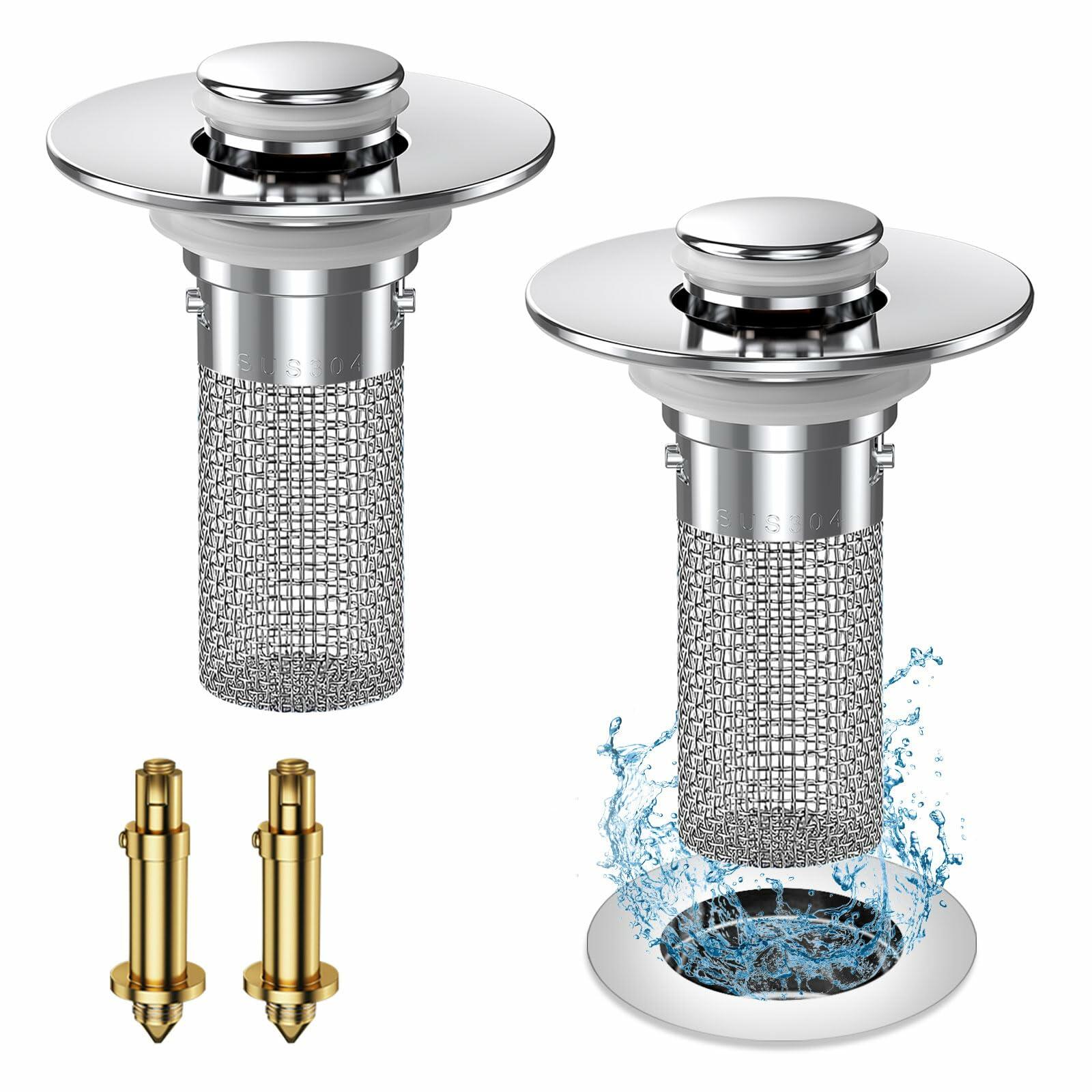 Vakabiu Bathroom Sink Drain Strainer Hair Catcher Stainless Steel 2PCS