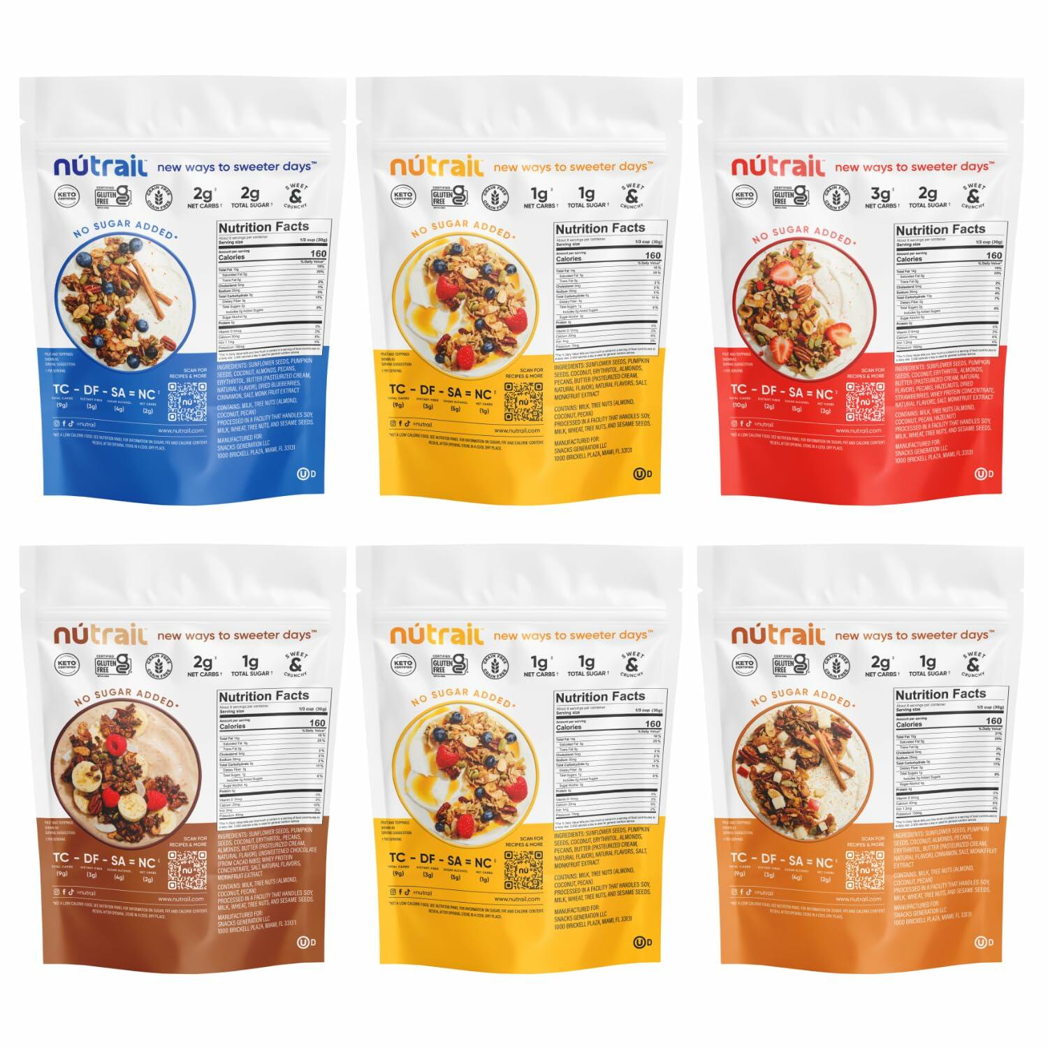 NuTrail Nut Granola Variety Pack No Sugar Added Gluten Free Keto 8oz 6 Count